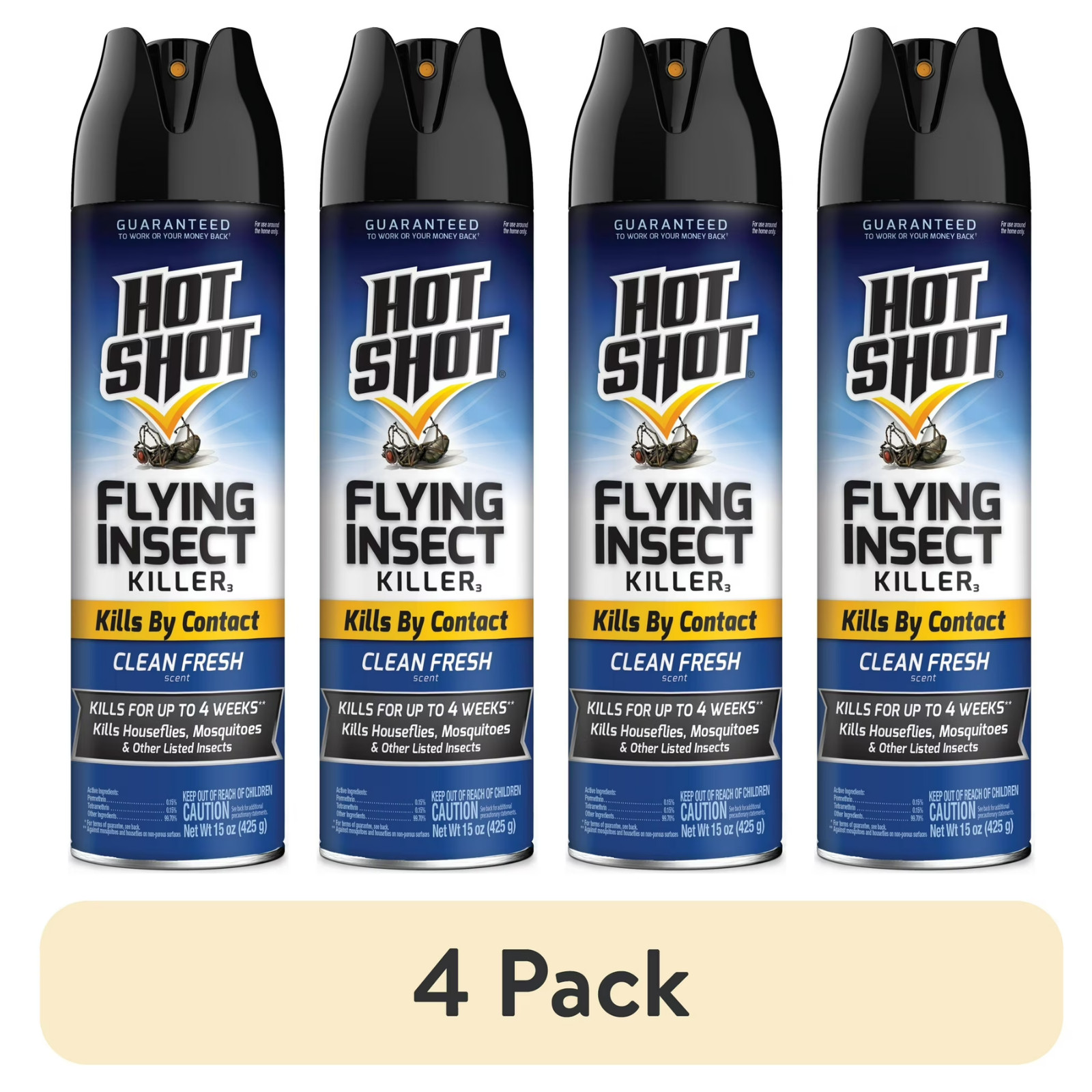 Hot Shot Flying Insect Killer – Clean Fresh Scent – 4 Pack (15oz Cans) NEW