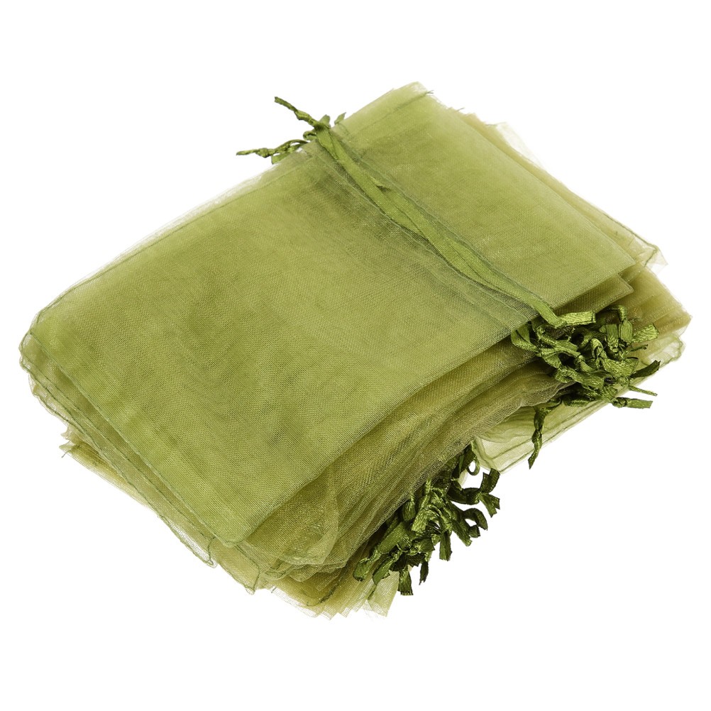 50Pcs Reusable Organza Fruit Mesh Bags Light Green Drawstring Netting Pouches
