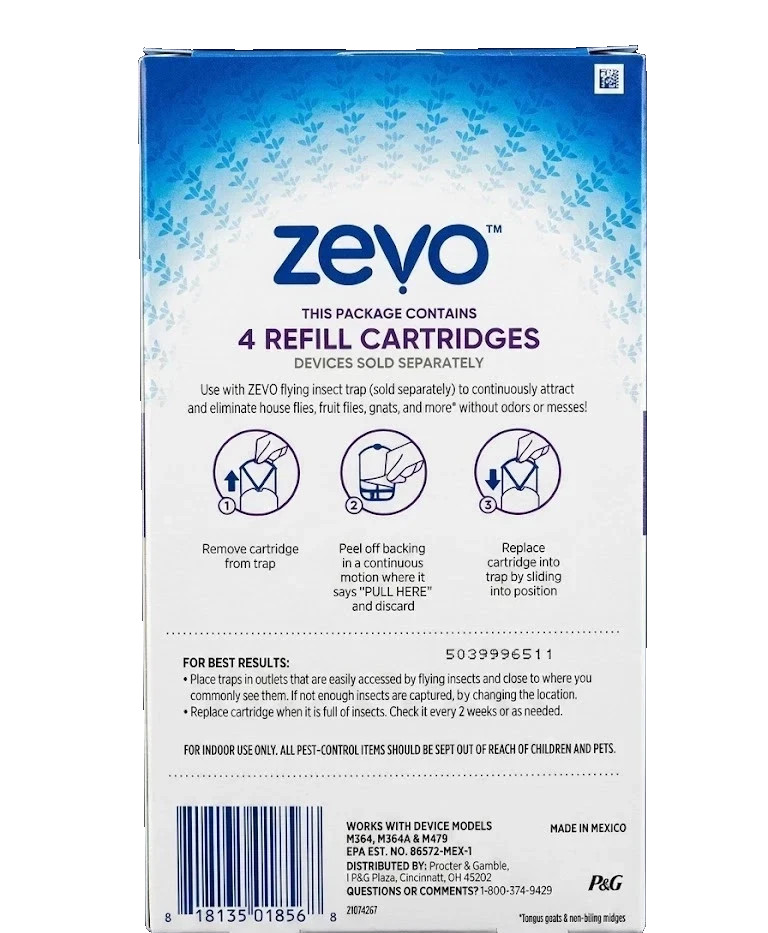 ZEVO Flying Insect Trap Indoor Glue Refill Cartridges Value Pack – 4 Pack