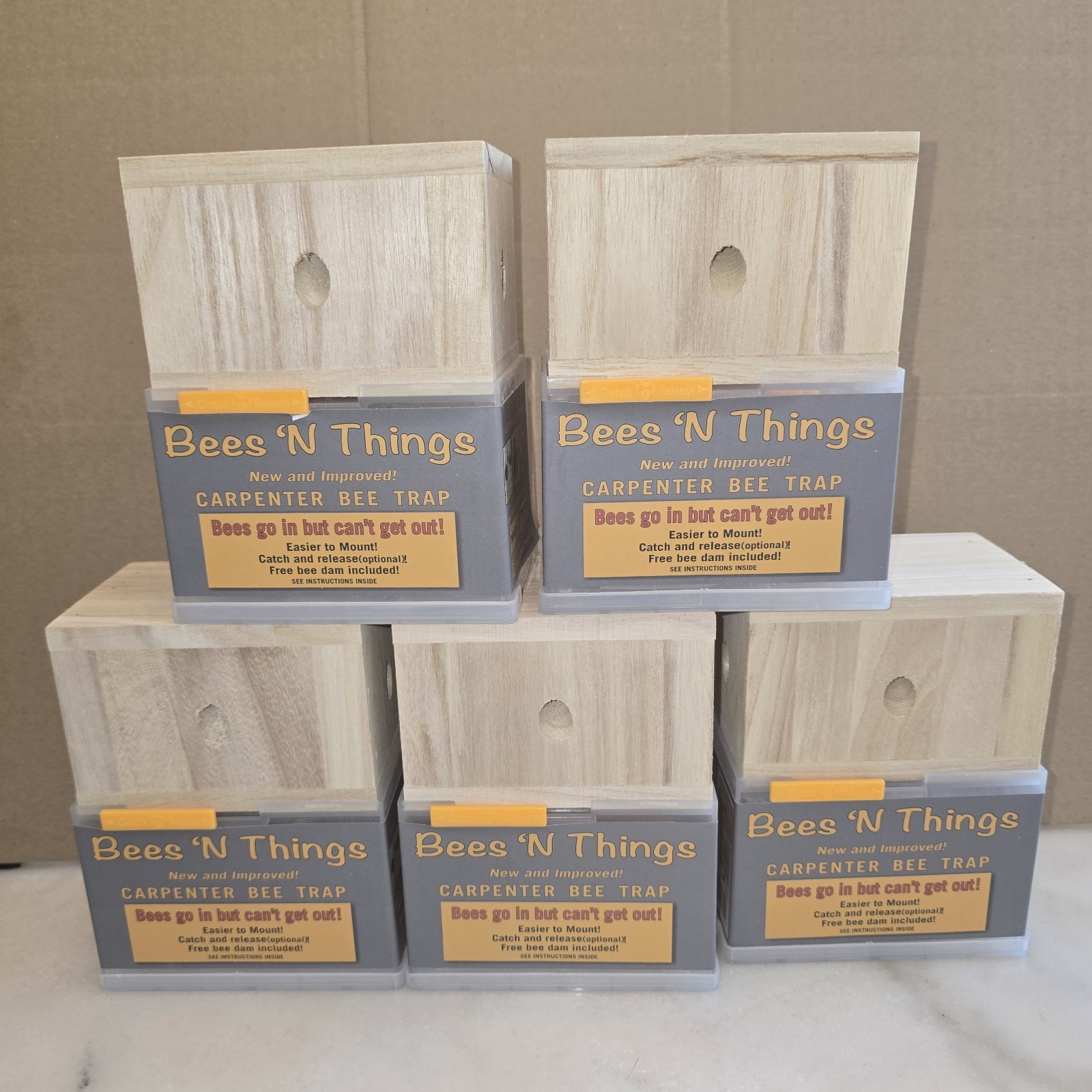 ☆☆ 5 BEES N THINGS Carpenter Bee Trap Outdoor Wood Pest Control Catcher NEW ☆☆