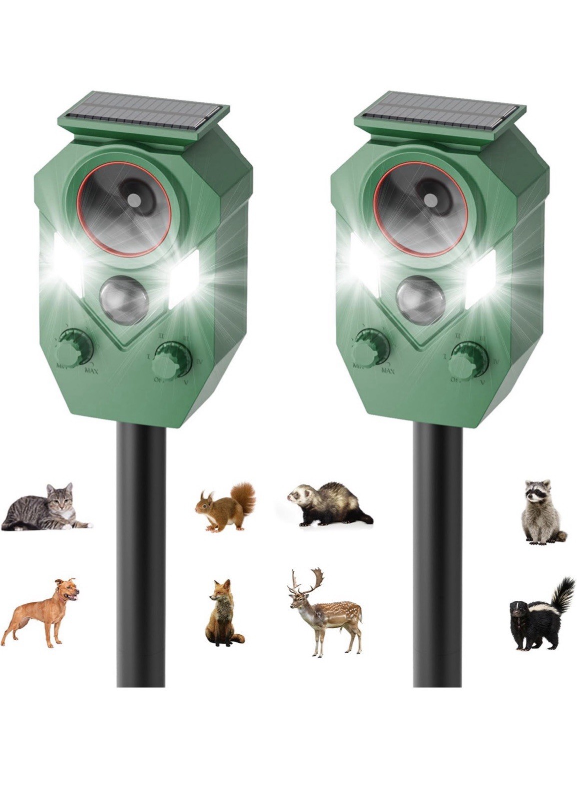 2-Pack Solar Powered Ultrasonic Animal Repeller, Outdoor Waterproof Deer 2PCS