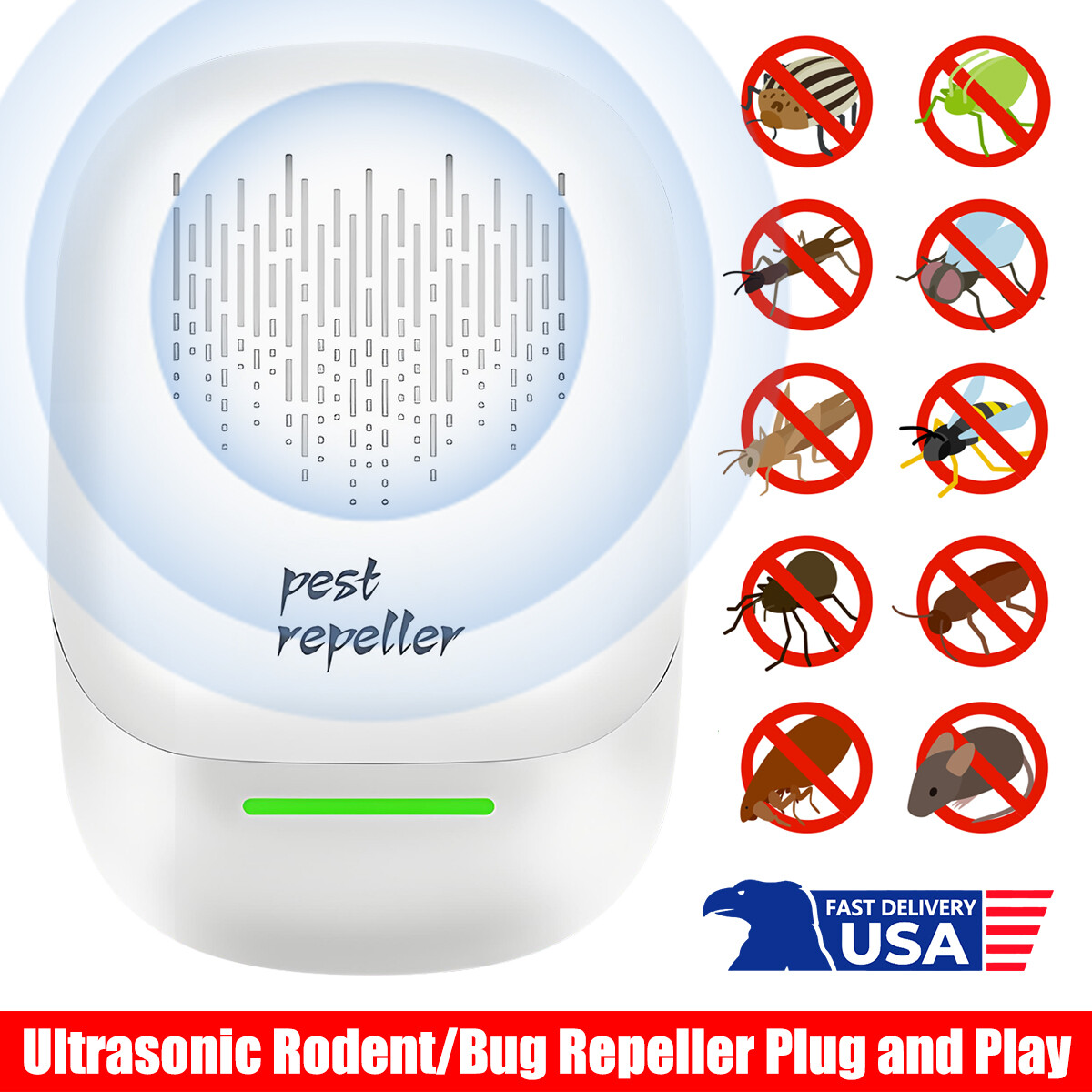 4/2/1x Ultrasonic Pest Control Repeller Reject Rat Mouse Mice Spider US Plug-in