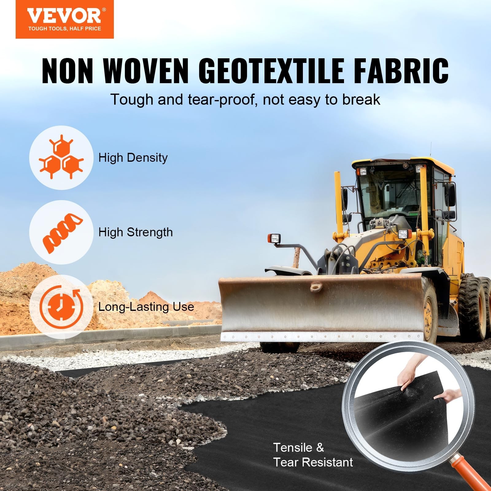 6ft x 50ft Non-Woven Geotextile Fabric – Drainage, Ground Cover, Garden Use, 8oz