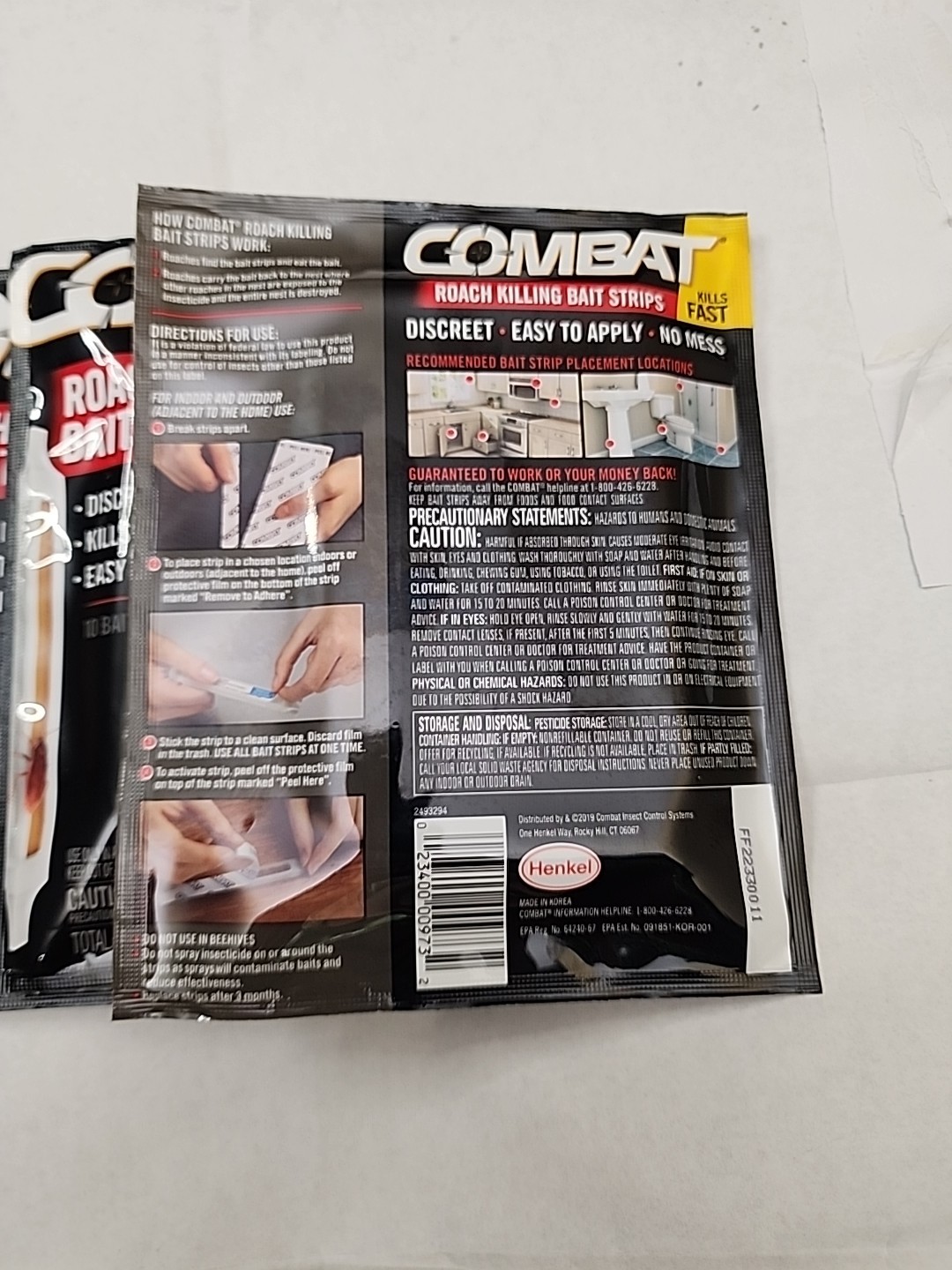 (3)Combat Roach Killing Bait Strips Kills Nest Large/Small Roaches 10 Strips Eac