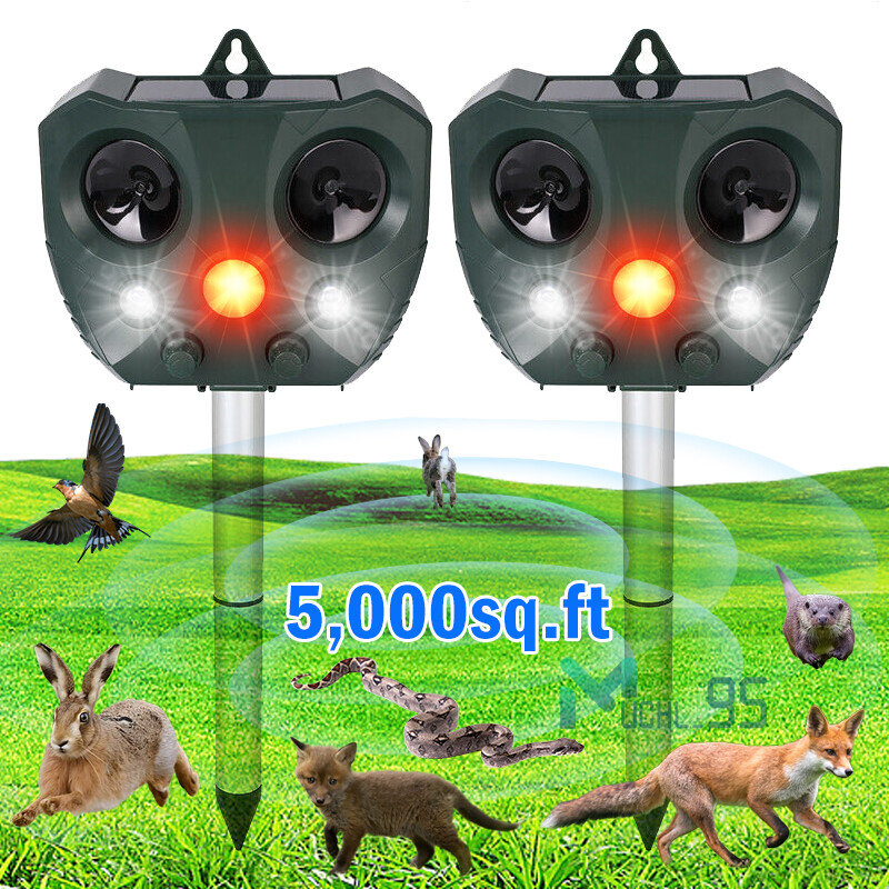 1-3PCS Solar Ultrasonic Animal Repellent Dog Cat Skunk Deer Raccoon Repeller
