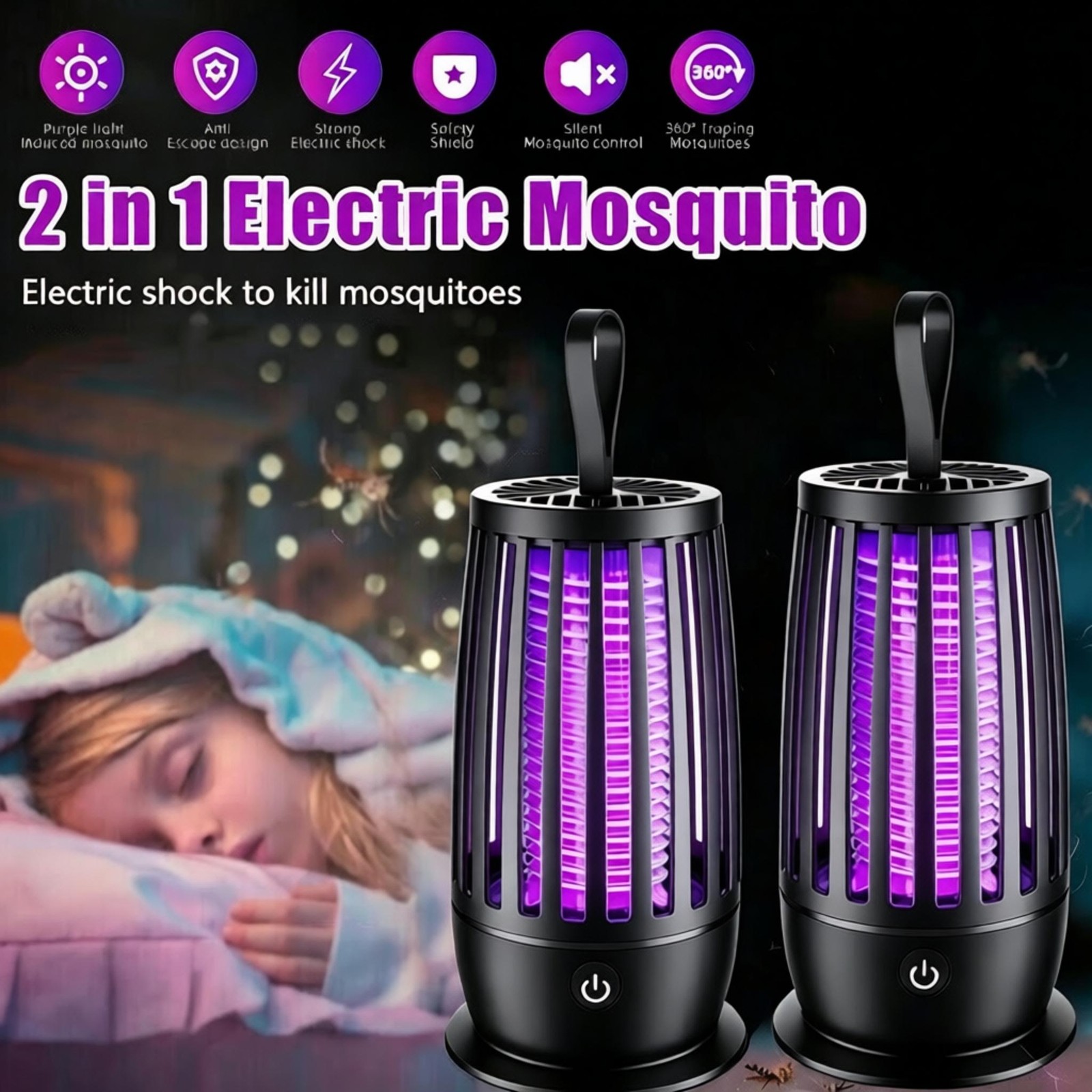 2PACK Electric Fly Bug Zapper Mosquito Insect Killer LED Light Control Lamp Home