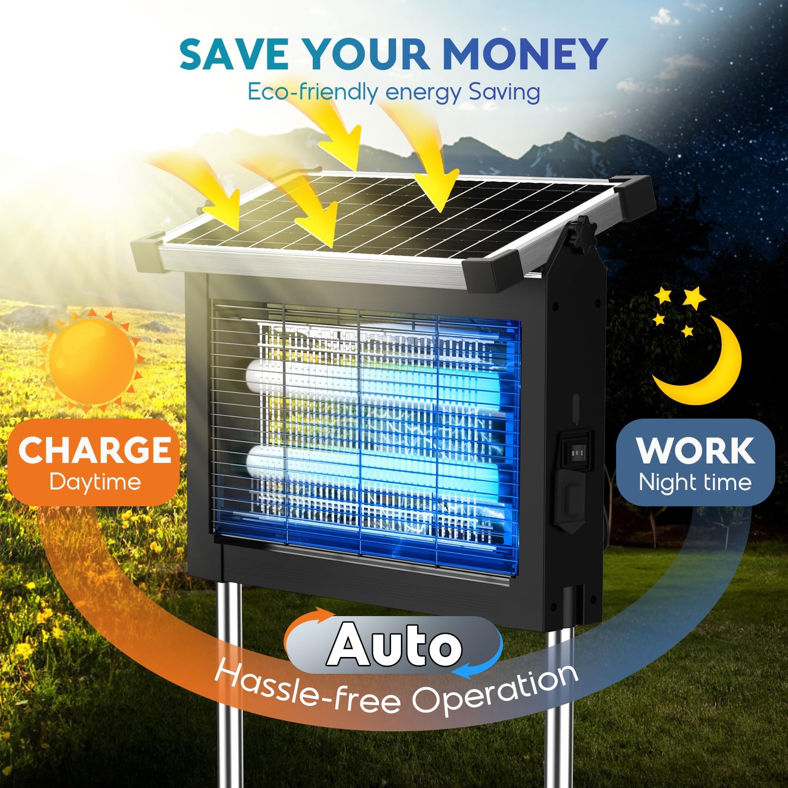 Solar Bug Zapper Outdoor, Mosquito Zapper 4500V, Waterproof Portable Fly Zapp…