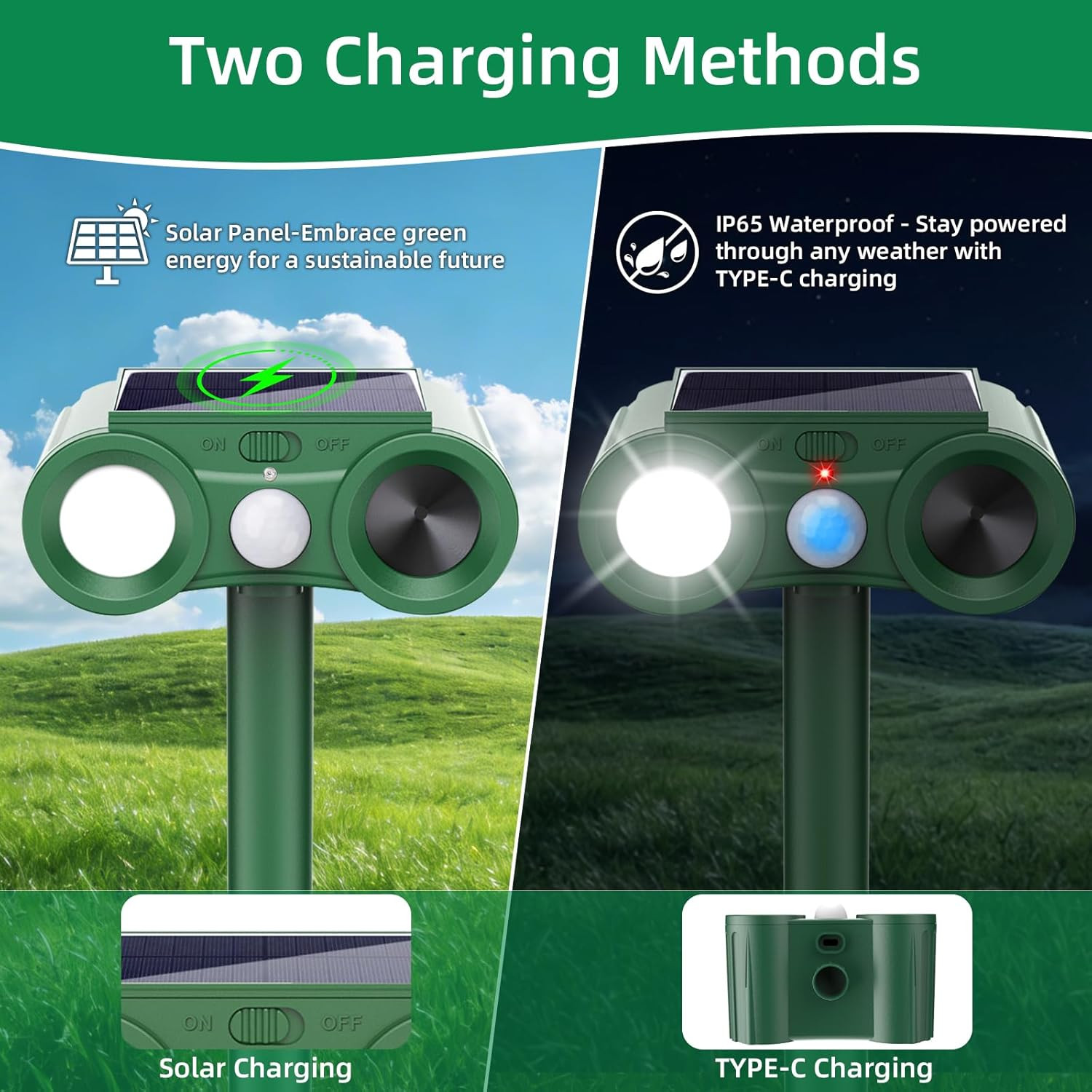 2026 Solar Ultrasonic Animal Repellent Outdoor 4 Pack Deer Squirrel Deterrent wi