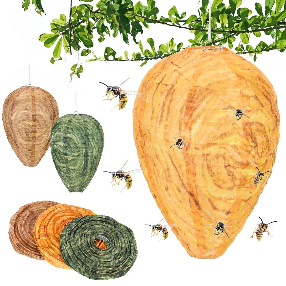 LOT Fake Hornet Nest Decoy Hanging Safe Wasp & Carpenter Bee Repellent Outdoor