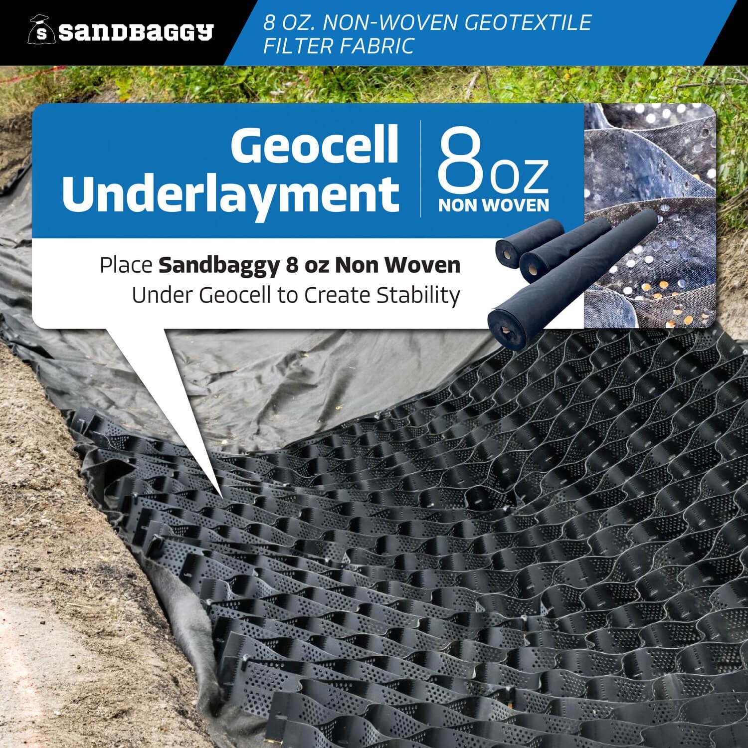 Sandbaggy Non Woven 8 oz Geotextile Landscape Fabric | 50 YEAR* | MADE IN USA