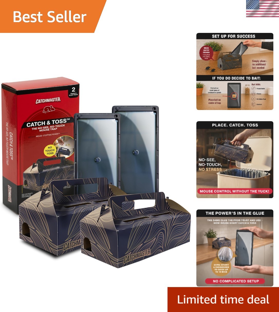 Child & Pet Safe Disposable Glue Traps – Hygienic Catch & Toss Design, 2 Count