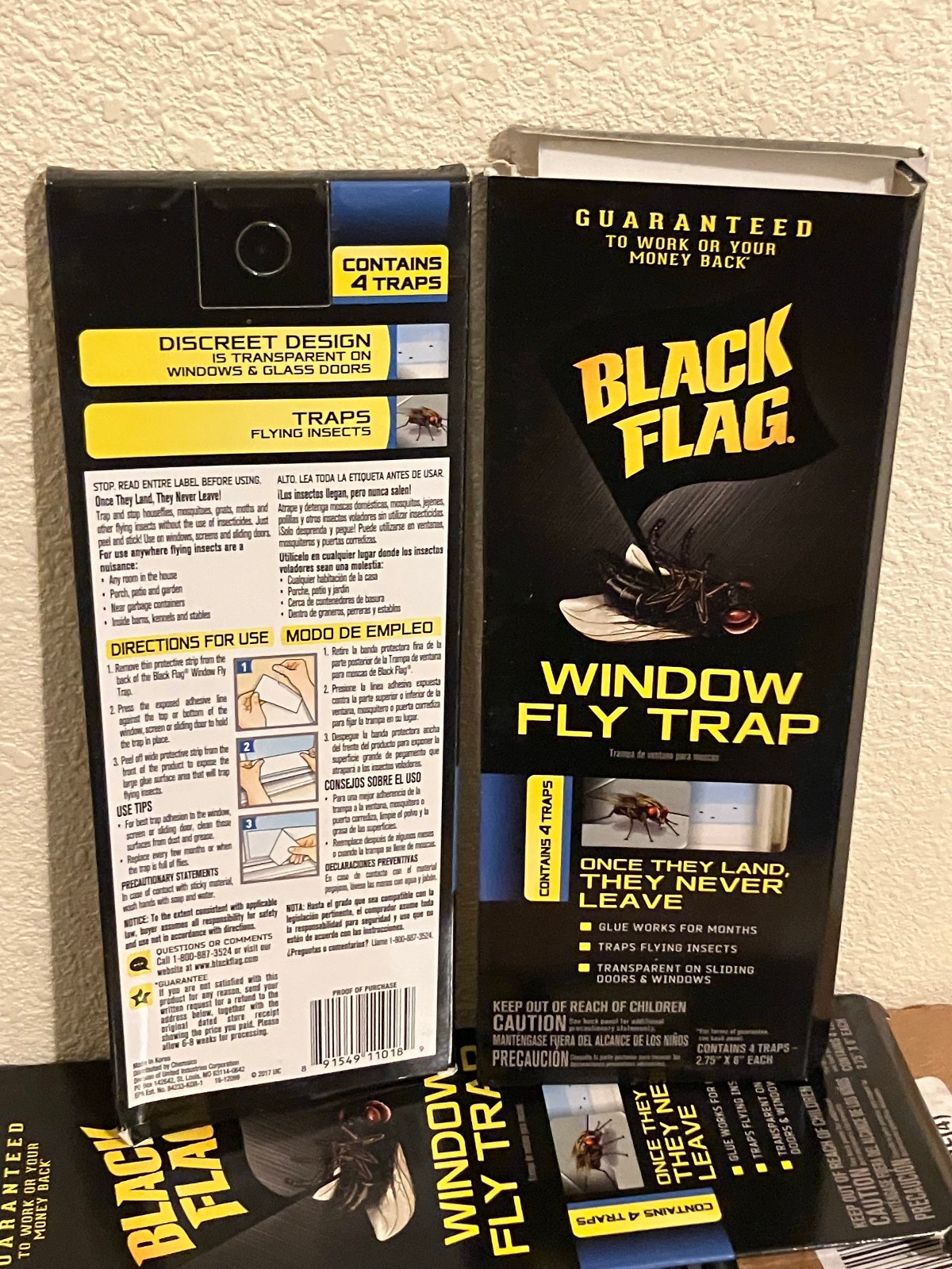 2 pack Black Flag WINDOW FLY TRAP Transparent Sheet 2.75″ X 8″ L 4 Traps