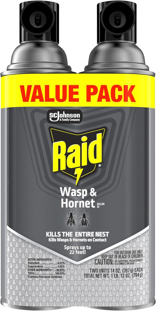 Raid Wasp & Hornet Killer Spray, Kills the Entire Nest, For Paper Wasps, Yellow