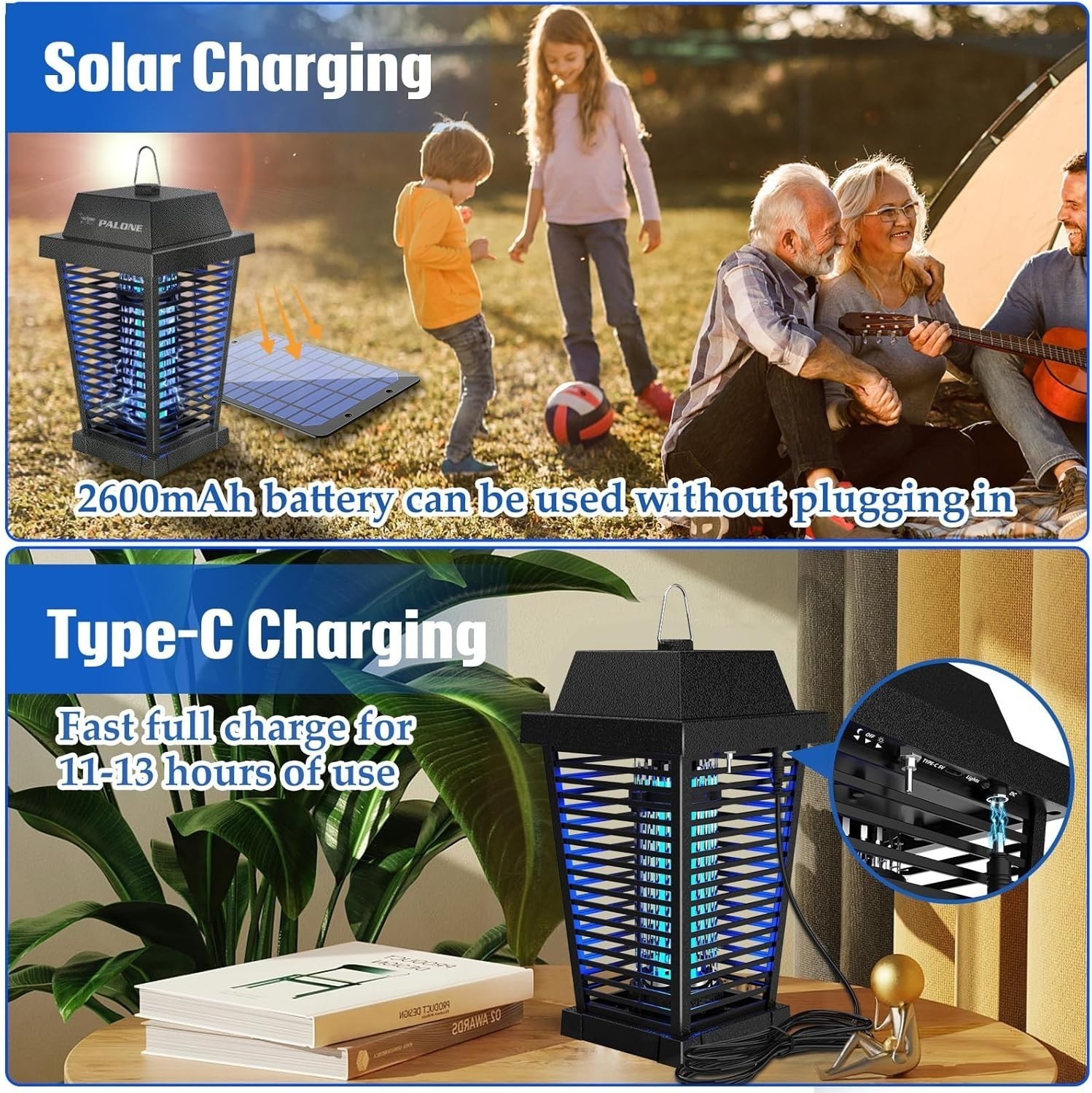 4500V Electric Solar Bug Zapper Outdoor, Mosquito Zapper Waterproof Fly Zapper,l