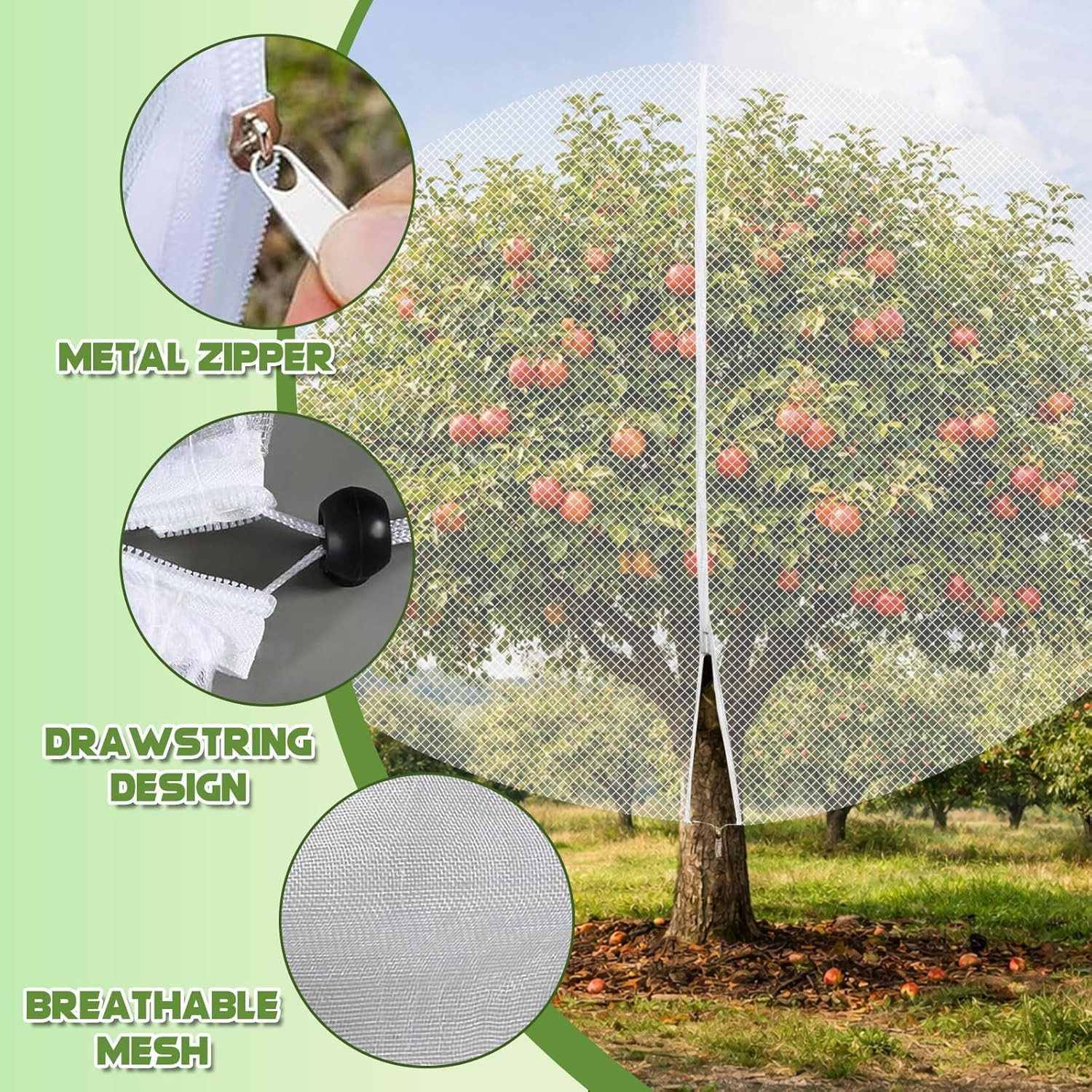 1Pcs 15Ft X 15Ft Extra Large Fruit Tree Netting Cover with Zipper and Drawstring