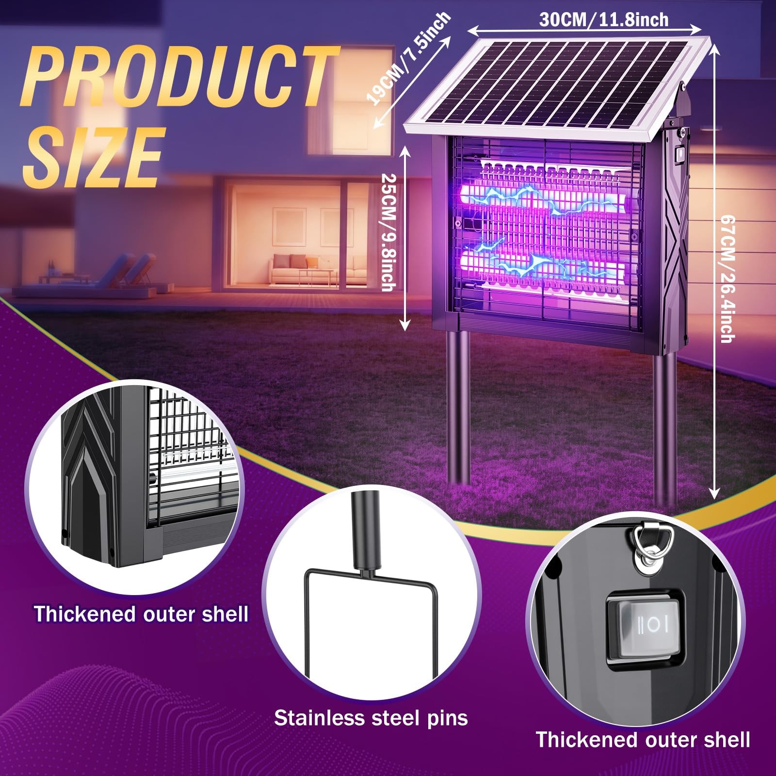 1 Pcs Solar Bug Zapper Outdoor with Rotatable Panel, 3000V Electric Fly Zappe…