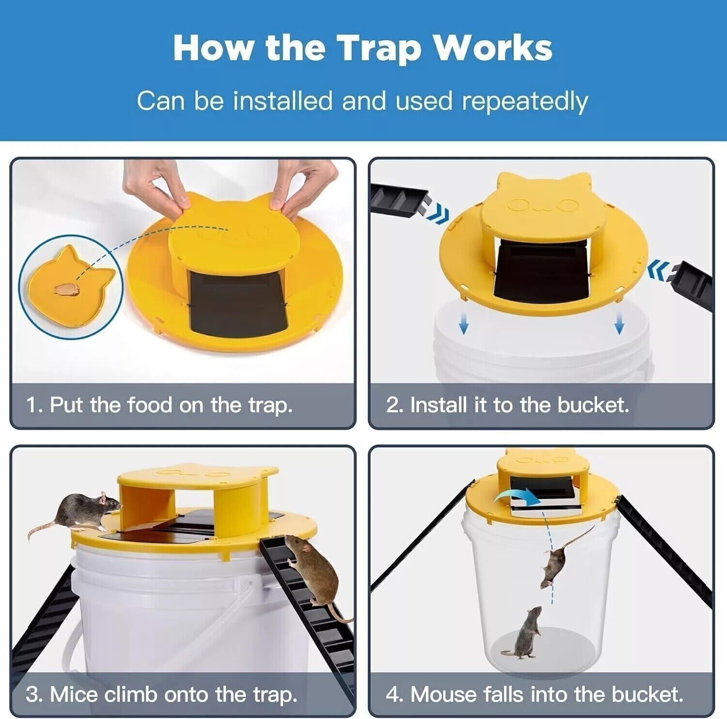 4PACK Bucket Lid Mouse Rat Trap Bucket Mousetrap Catcher US FAST SHIPPING
