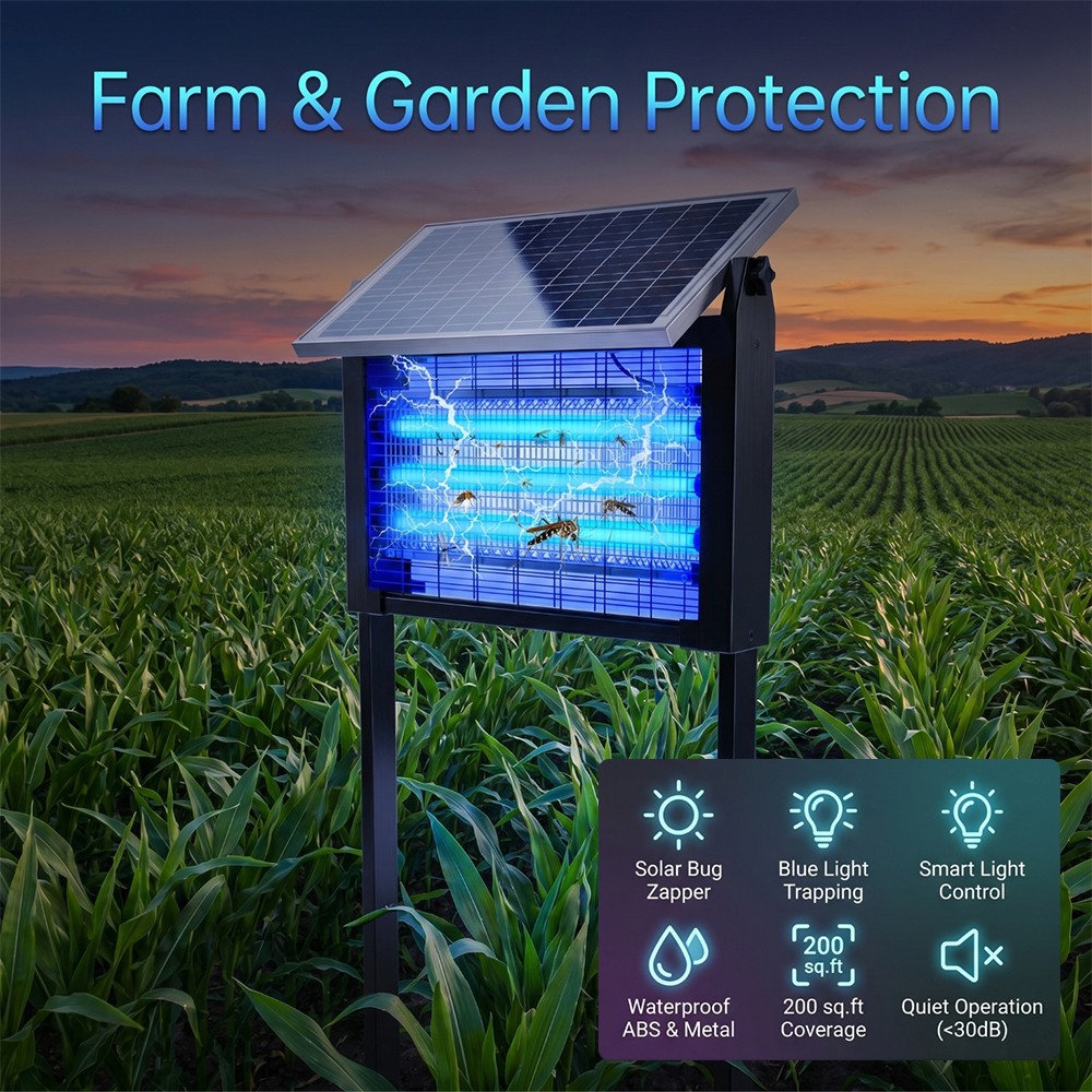 Waterproof Solar Bug Zapper Outdoor 4500V Mosquito Zapper Electric Fly Zapper