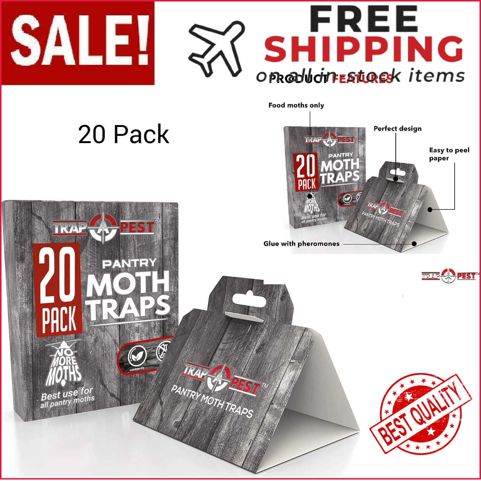 20 Pack Pantry Moth Traps – Safe And Effective For Food And Cupboard – Glue With
