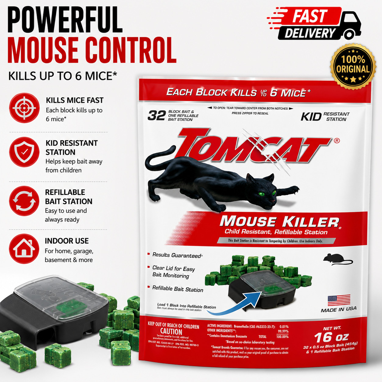 Mouse Mice Rat Killer 32 Blocks Bait Poison Rodent Station Trap Tomcat Control
