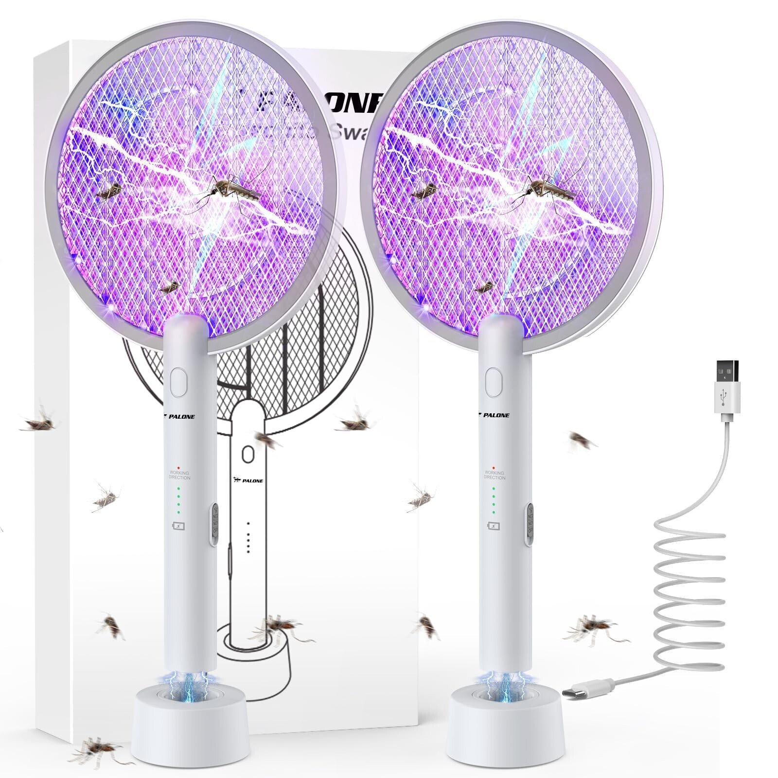 🦟 PALONE 2PCS Electric Fly Swatter 3000V Bug Zapper Racket 2 in 1 Fly Swatter