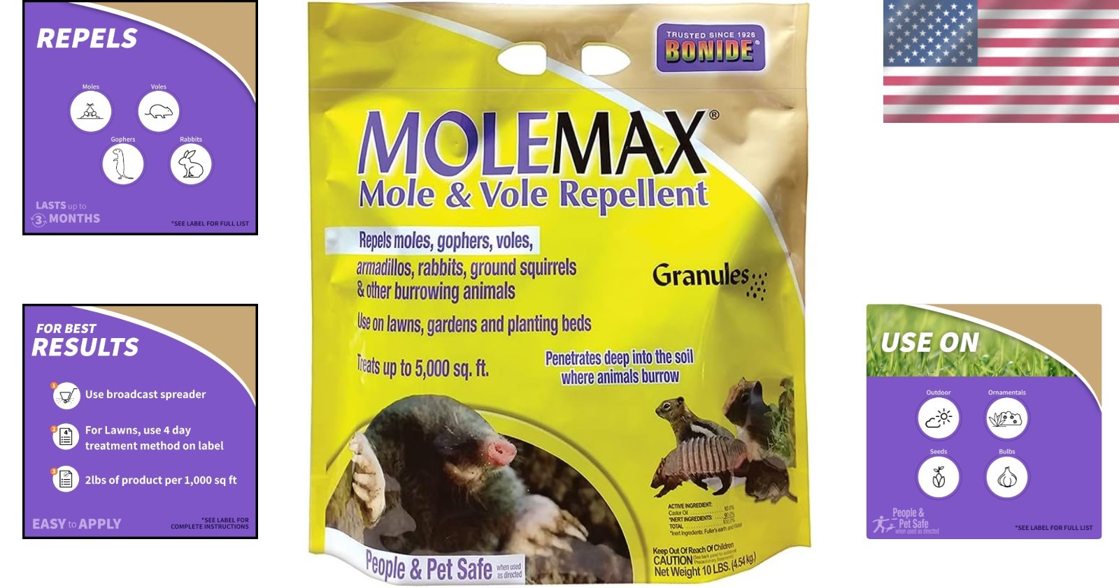 Ready-to-Use MOLEMAX Mole & Vole Repellent Granules – 10 lbs for Safe Gardens