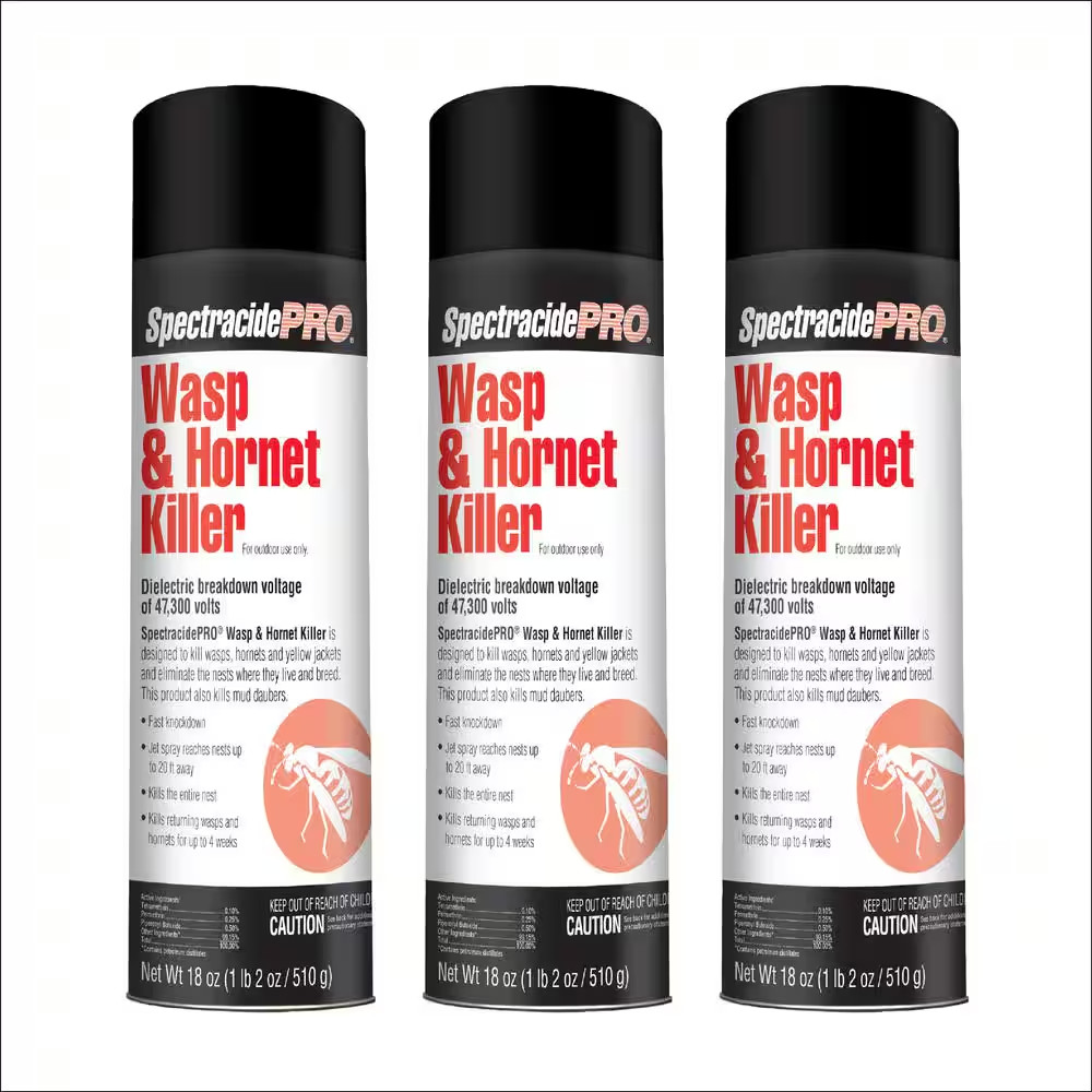 3 pack Spectricide Pro Wasp & Hornet Killer Aerosol Spray Outdoor Use Only 18 oz