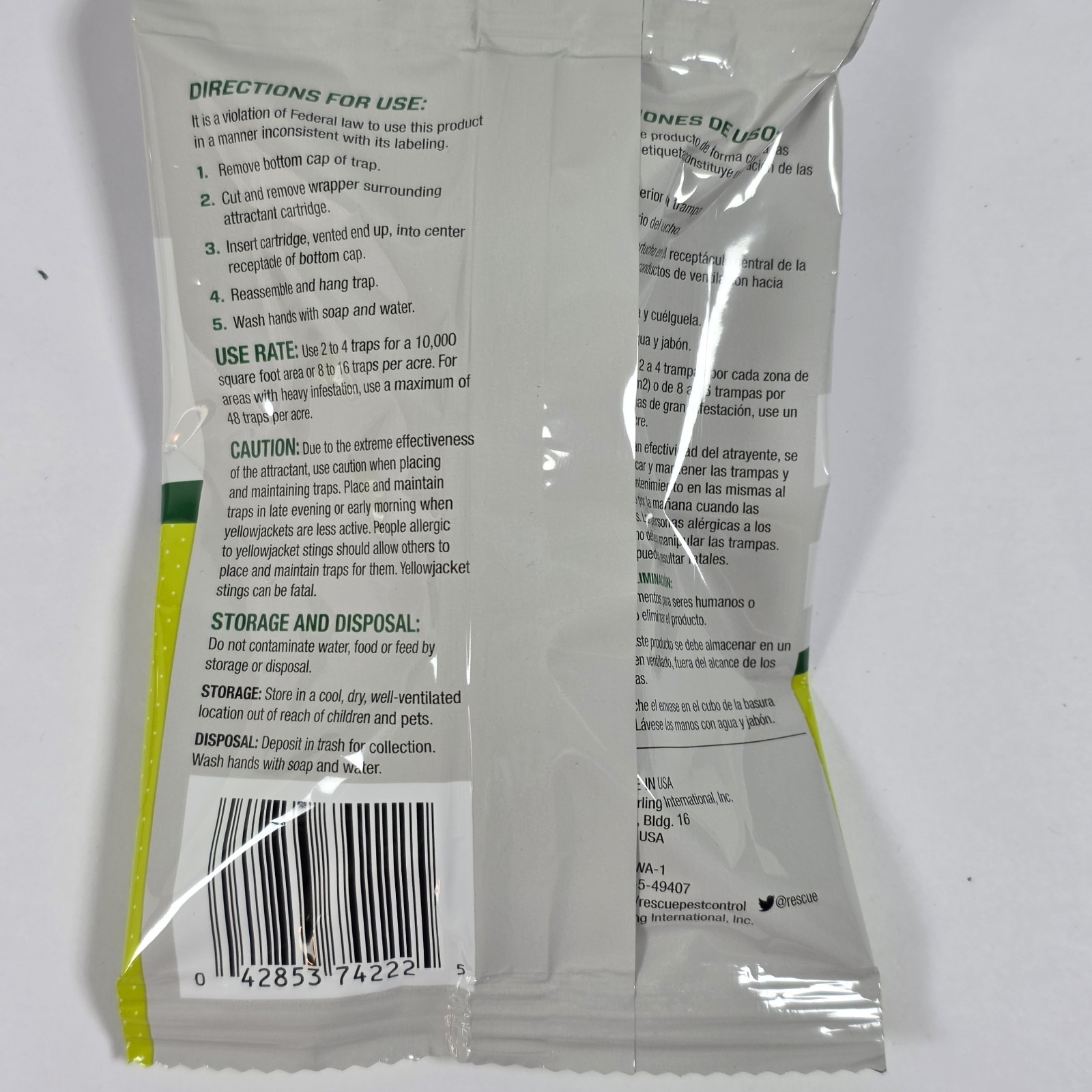 Lot of 2 Rescue Yellowjacket Attractant Trap Cartridge 10 Week Supply Refills