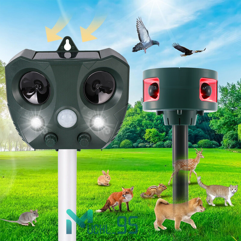 Repelente solar ultrasónico para animales para perros, gatos, pájaros y mapaches