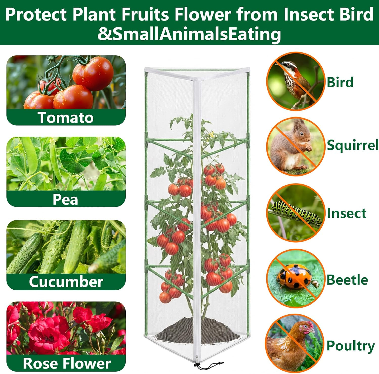 4 Pcs Garden Bird Netting for Triangle Plant Cage, 59″ X 20″ X 20″ Tomato Cage G