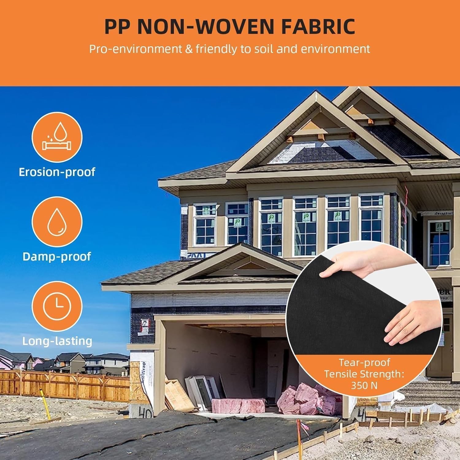4×50 ft 6oz Geotextile Fabric Polypropylene 350N Strength 440N Load Driveway