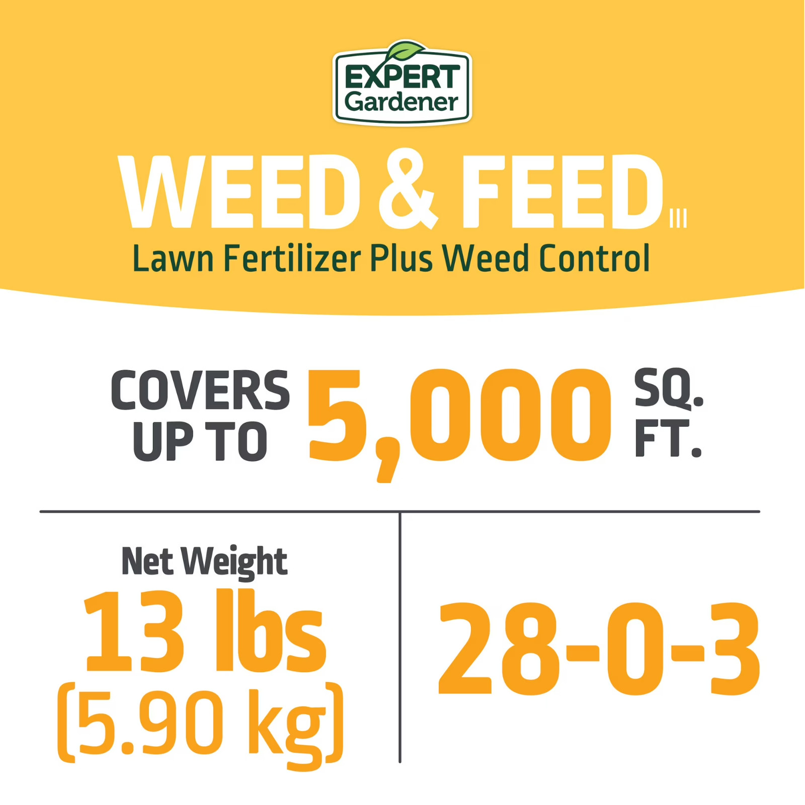 Weed & Feed 28-0-3 Lawn Fertilizer Crabgrass Control Kills 250+ Weeds 5,000 Sq F