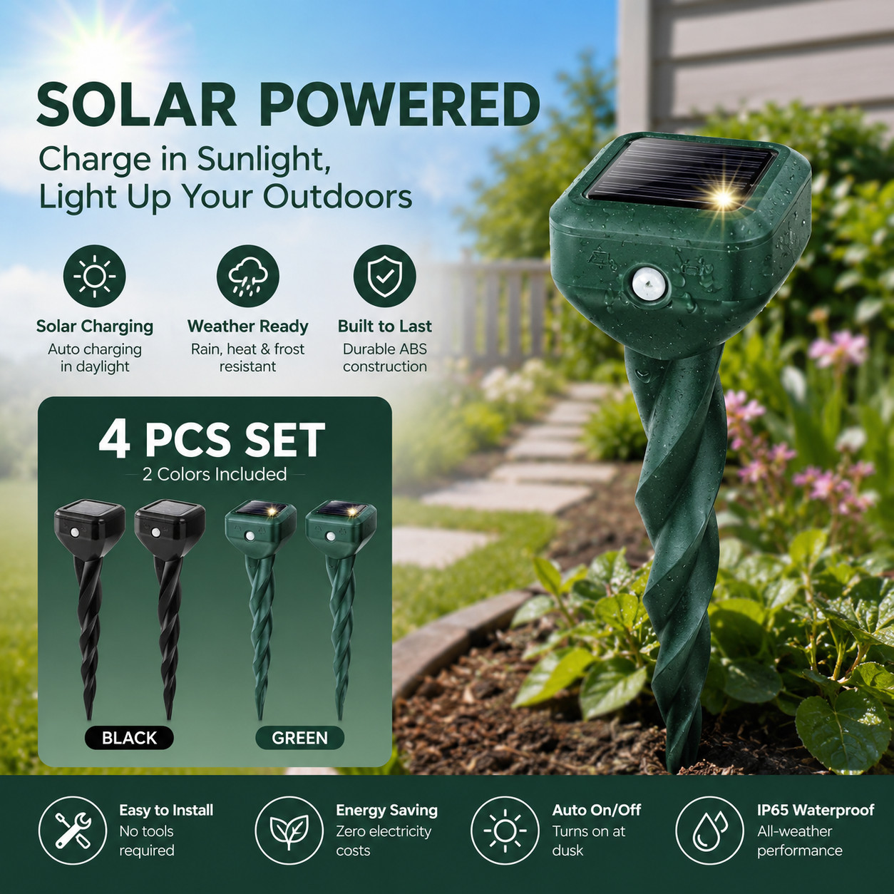 4Pcs Solar Gopher Repellent Stakes Mole Snake Repeller Outdoor Yard Lights