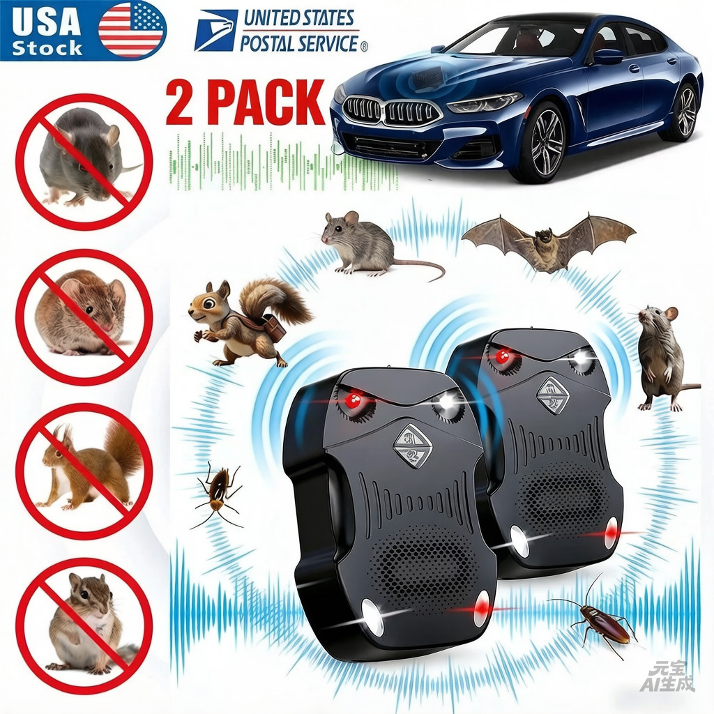 2 Pack Rodent Repellent for Car Engines, Ultrasonic Rodent Repeller