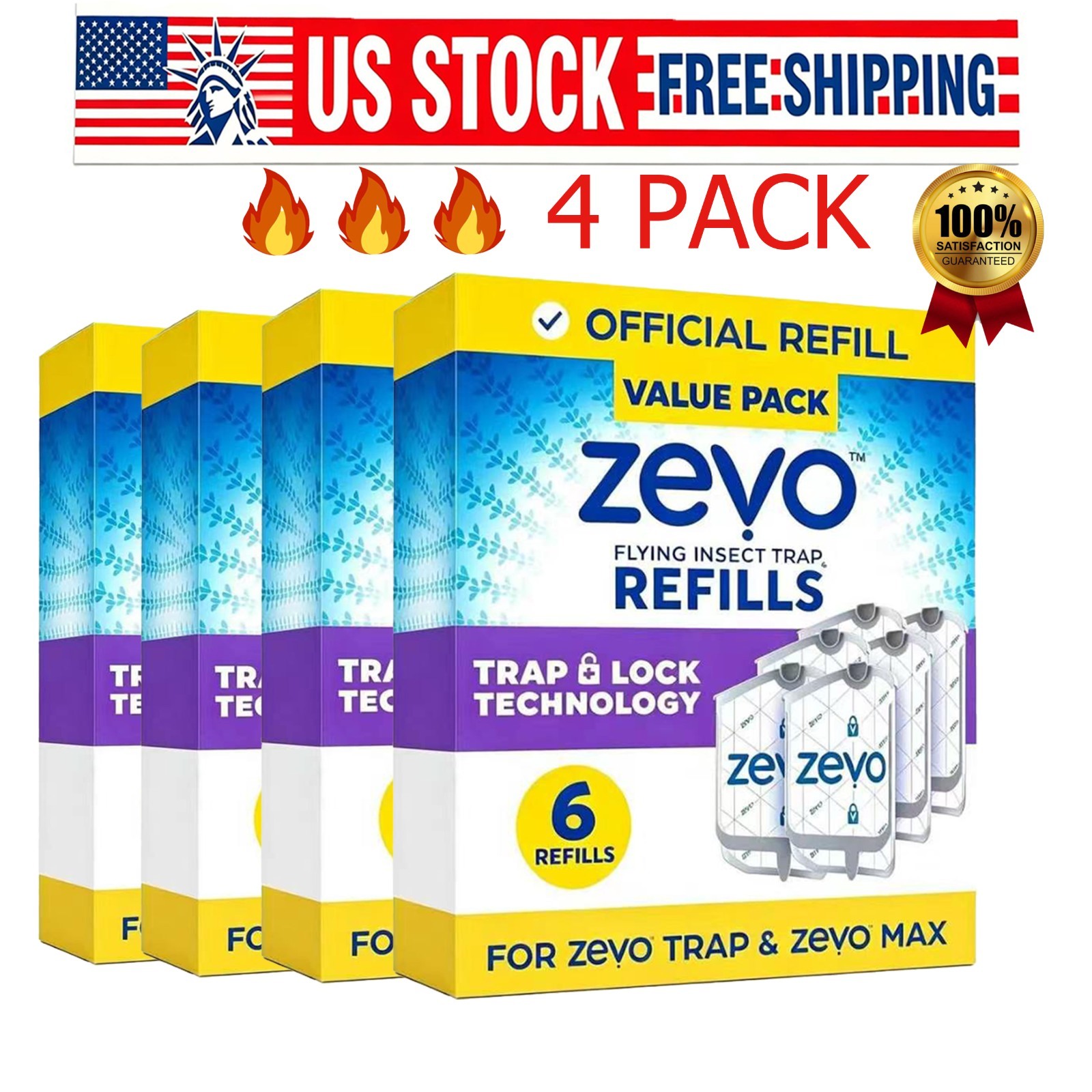 24 Refill CartridgesZevo Flying Insect Trap Refill Cartridges Easy to Use-4 Pcs