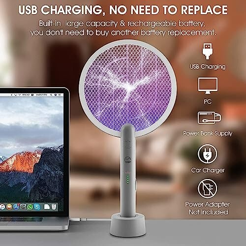 Electric Fly Swatter Racket 2 Pack, Mosiller 2 in 1 Bug Zapper with Auger USB Re