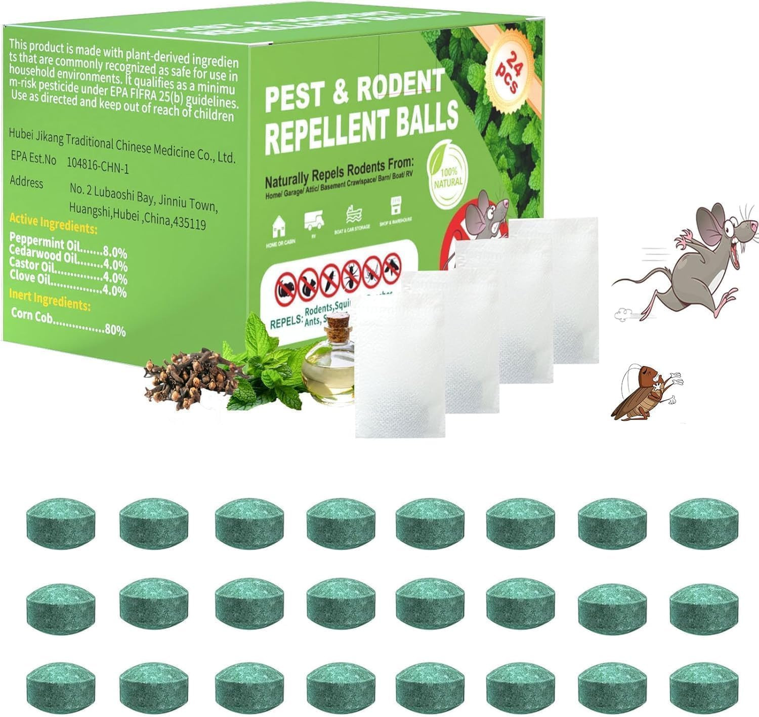 Mouse Deterrent Balls for Indoor Outdoor Areas, 24 Pack Peppermint Oil Scent Pou