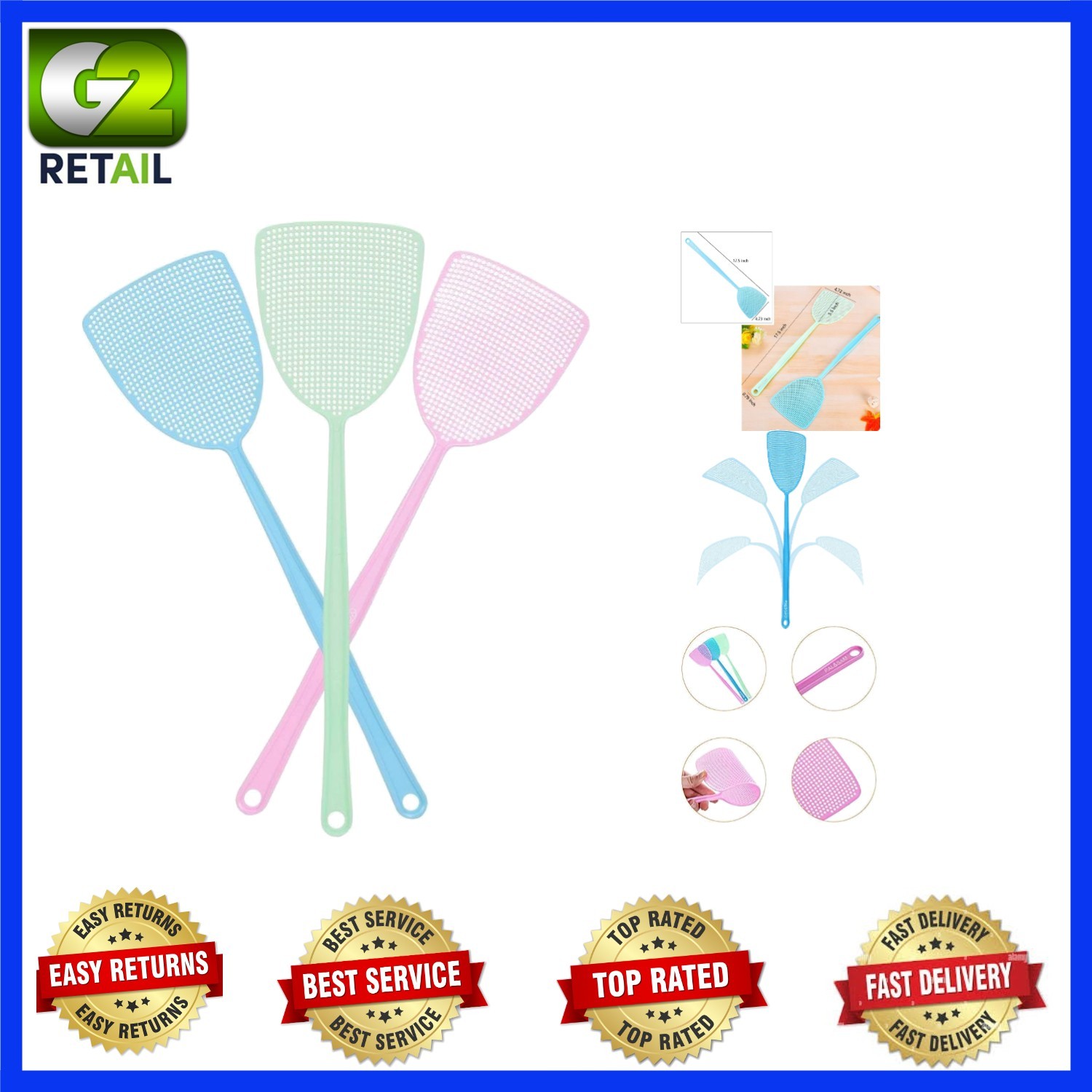 Assorted Colors Fly Swatter Set of 3 – Lightweight Manual Pest Defense