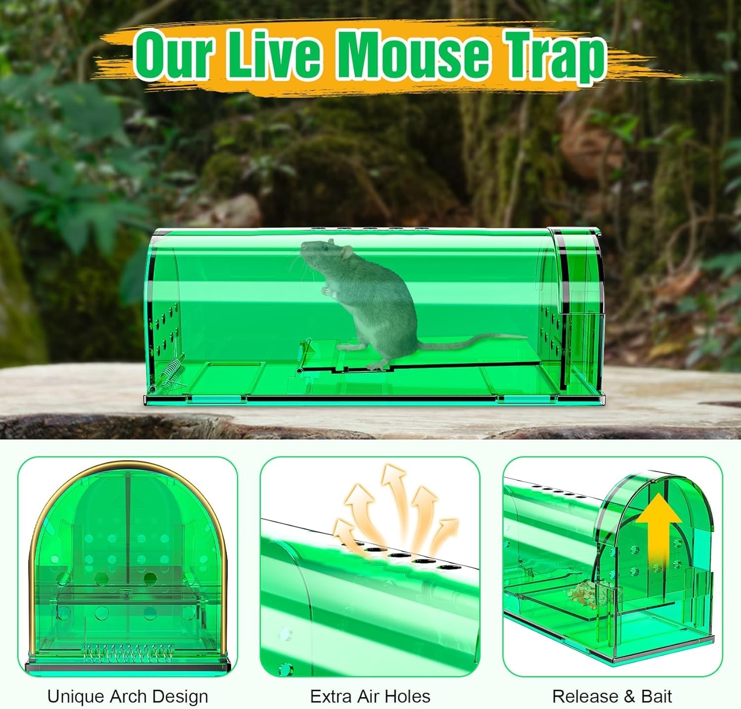Eco-Friendly Live Mouse Traps – 4 pcs Reusable, Child & Pet Safe Design