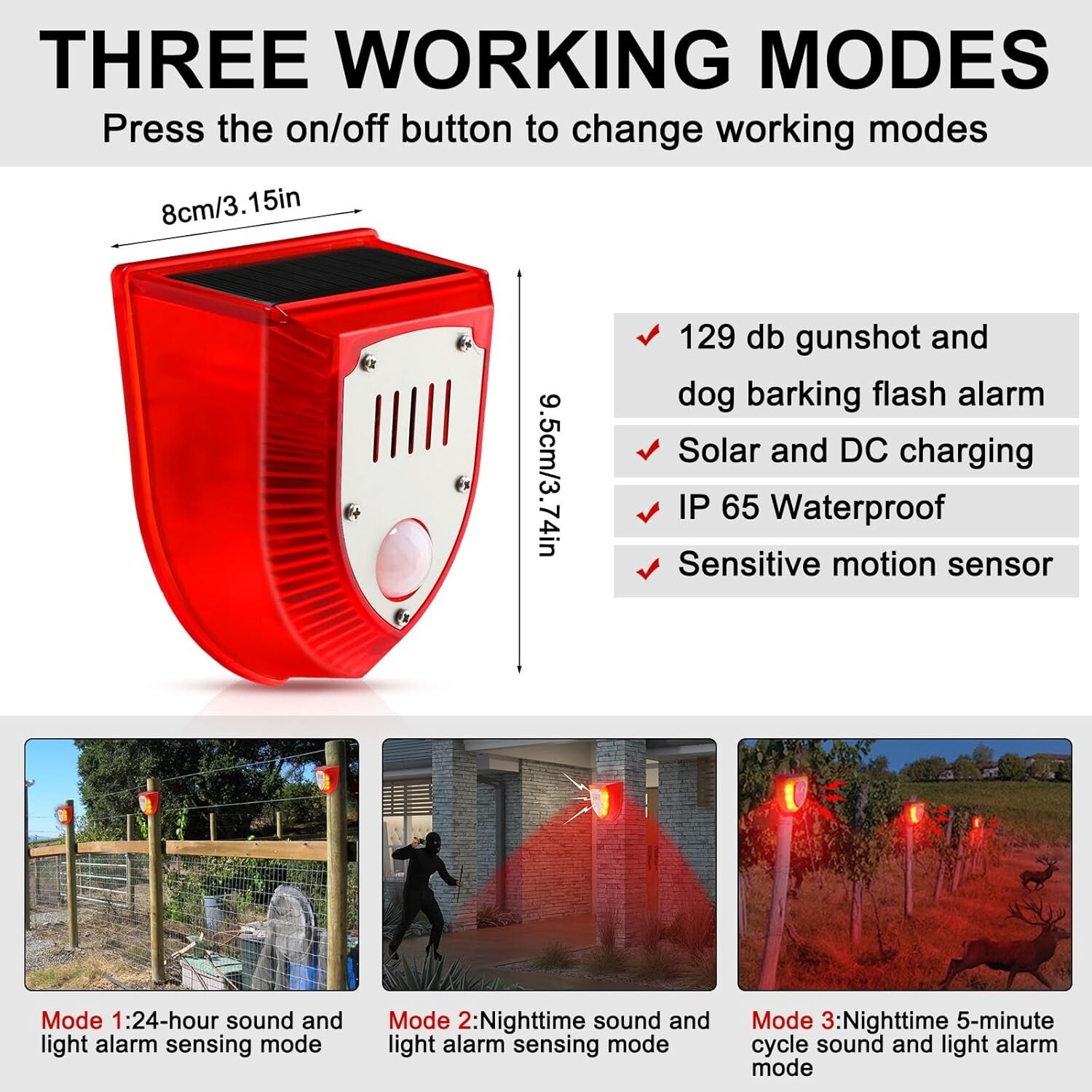 1/2/4pcs Solar Alarm Led Light Solar Strobe Light Motion Sensor For Farm Garden