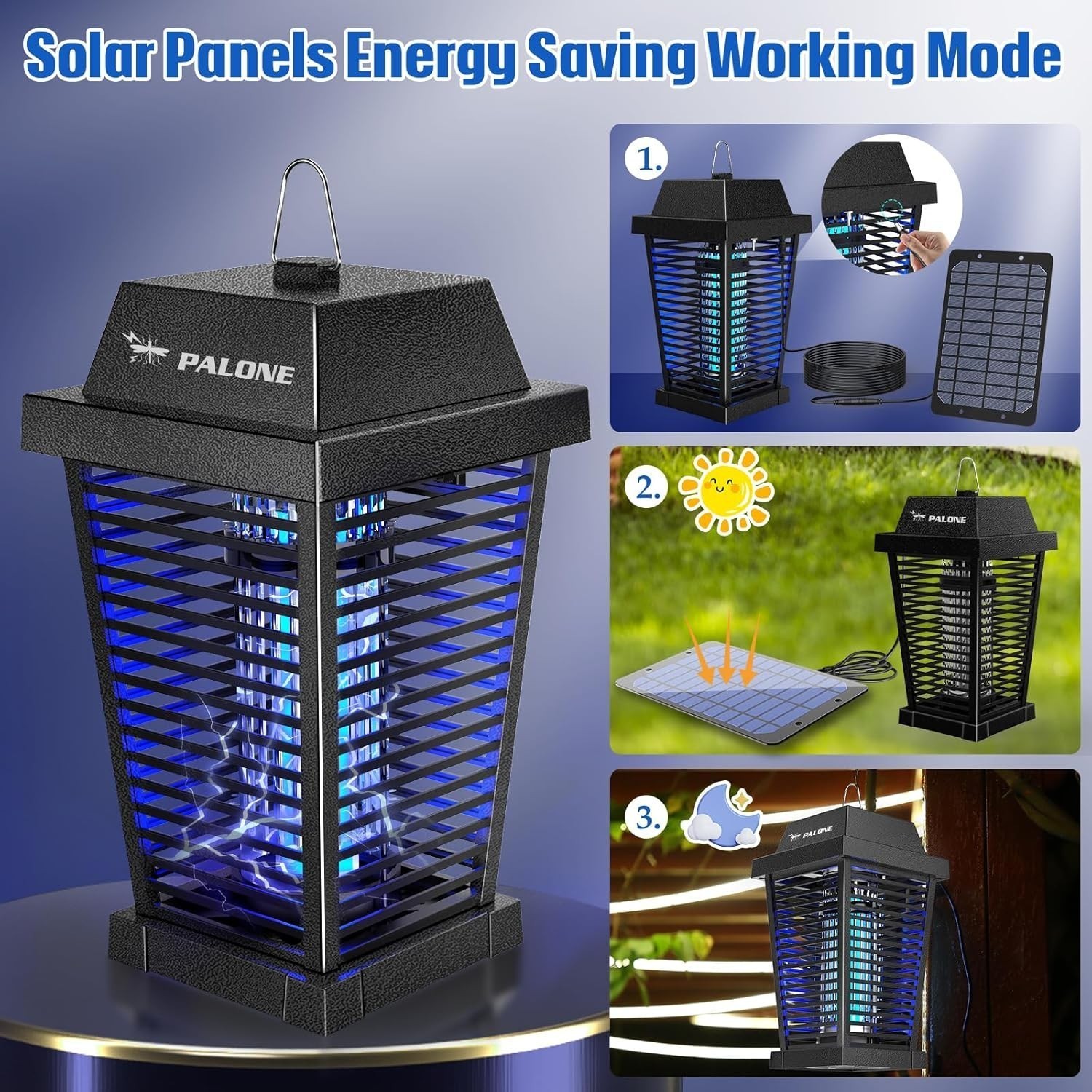 4500V Electric Solar Bug Zapper Outdoor, Mosquito Zapper Waterproof Fly Zapper,l