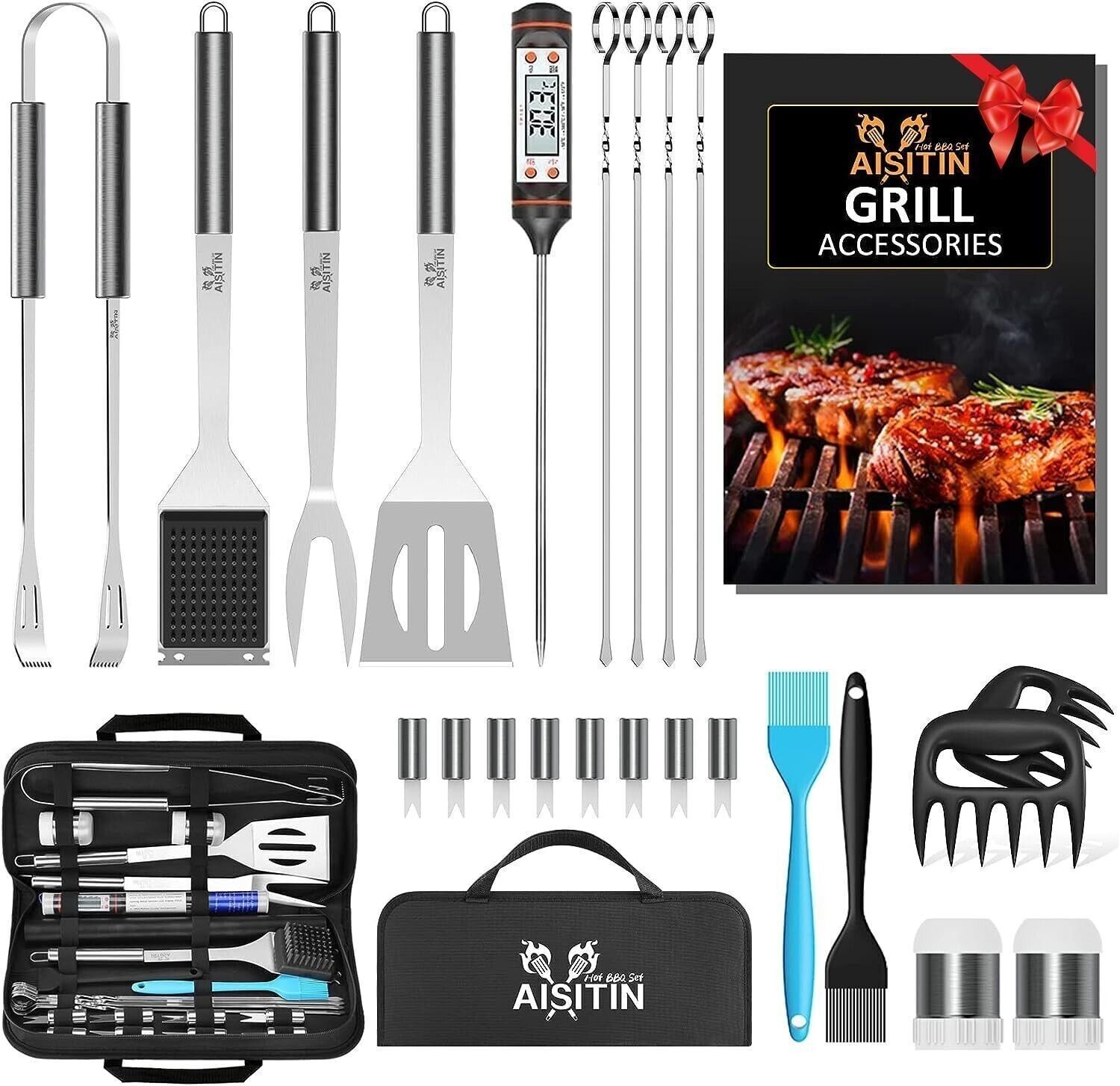 25PCS Professional Stainless Steel Grill Accessories Set For Family Grill Gift