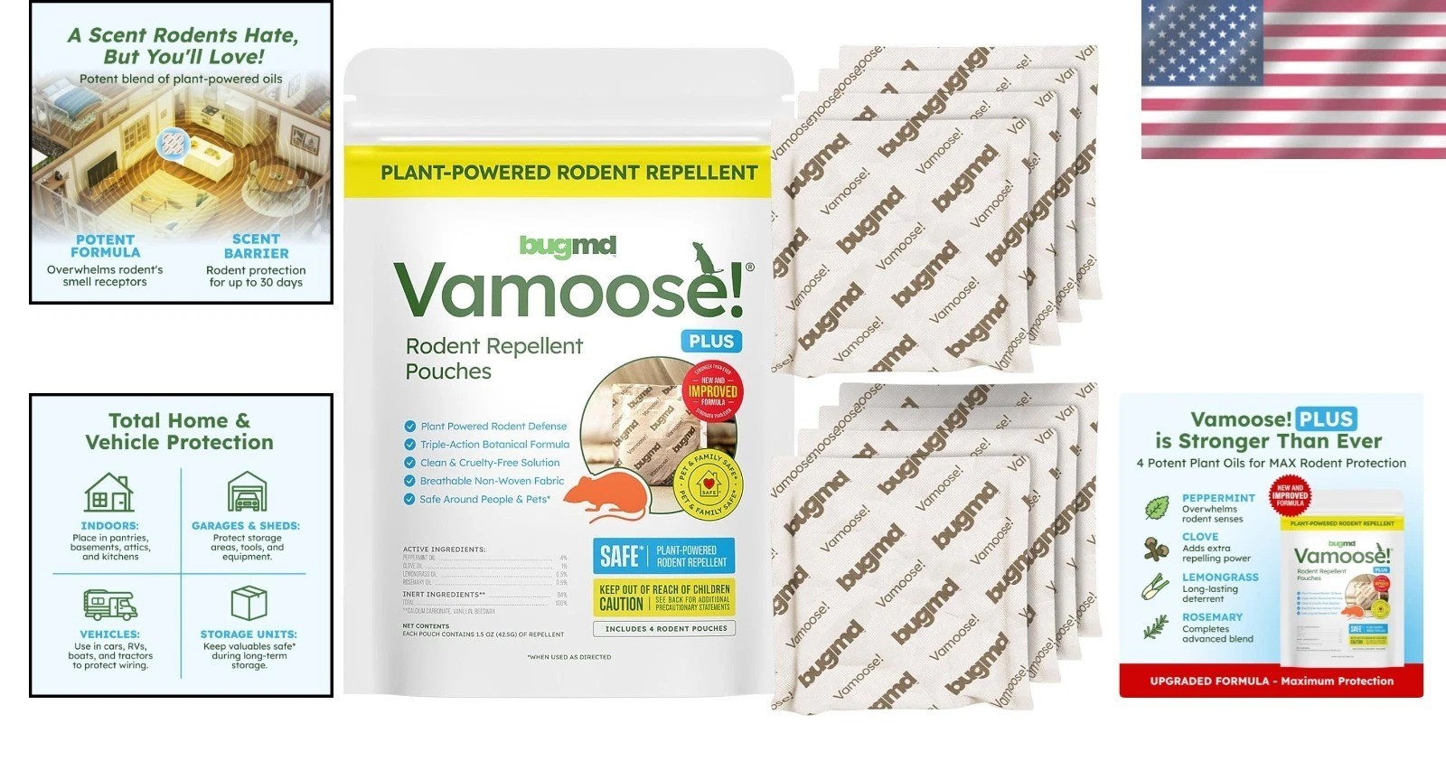 Powerful 8-Pouch Mouse Repellent, Natural Peppermint Oil, Safe Rodent Deterrent