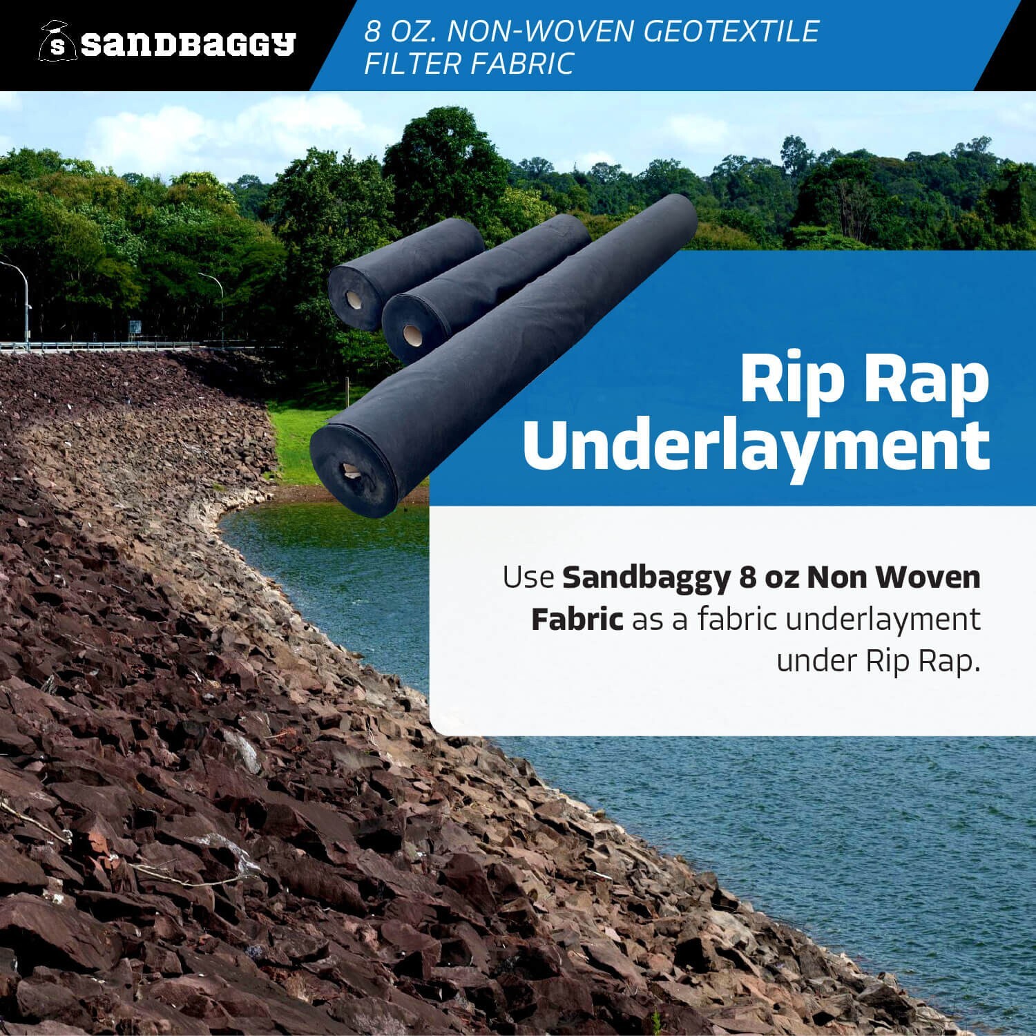 Sandbaggy Non Woven 8 oz Geotextile Landscape Fabric | 50 YEAR* | MADE IN USA