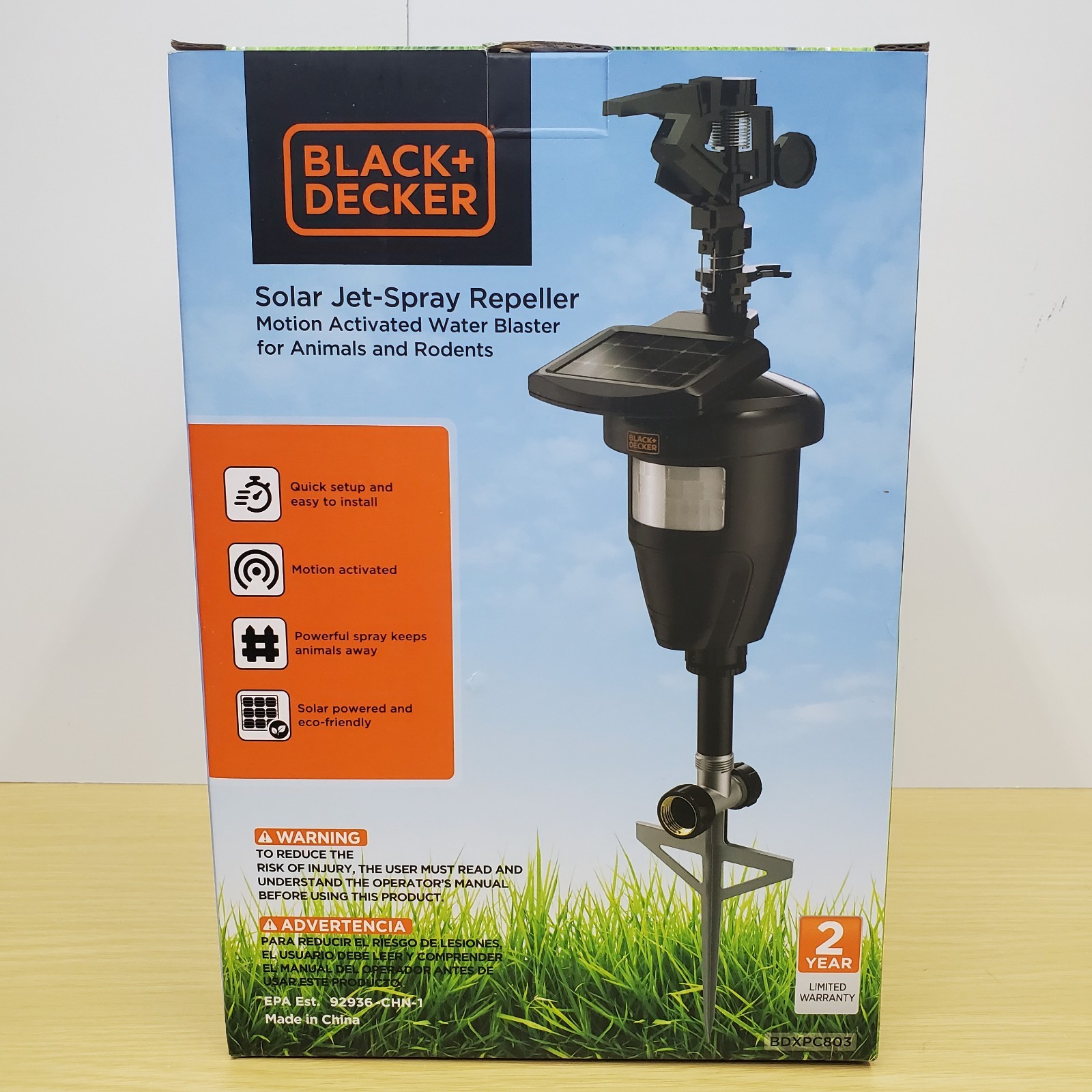 Black + Decker Solar Jet Spray Repeller Motion Activated Water Blaster Animals