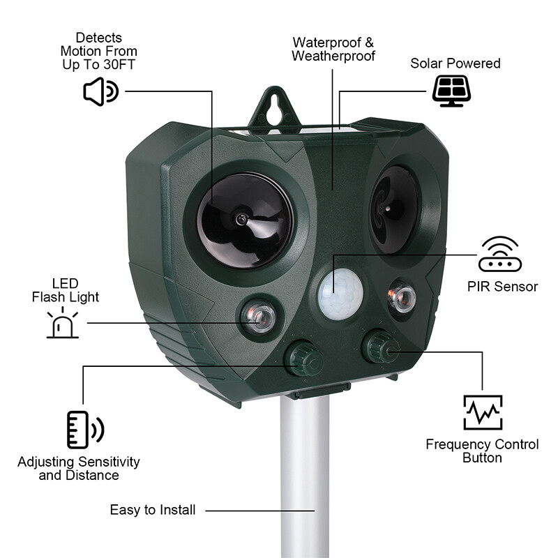 1-3PCS Solar Ultrasonic Animal Repellent Dog Cat Skunk Deer Raccoon Repeller