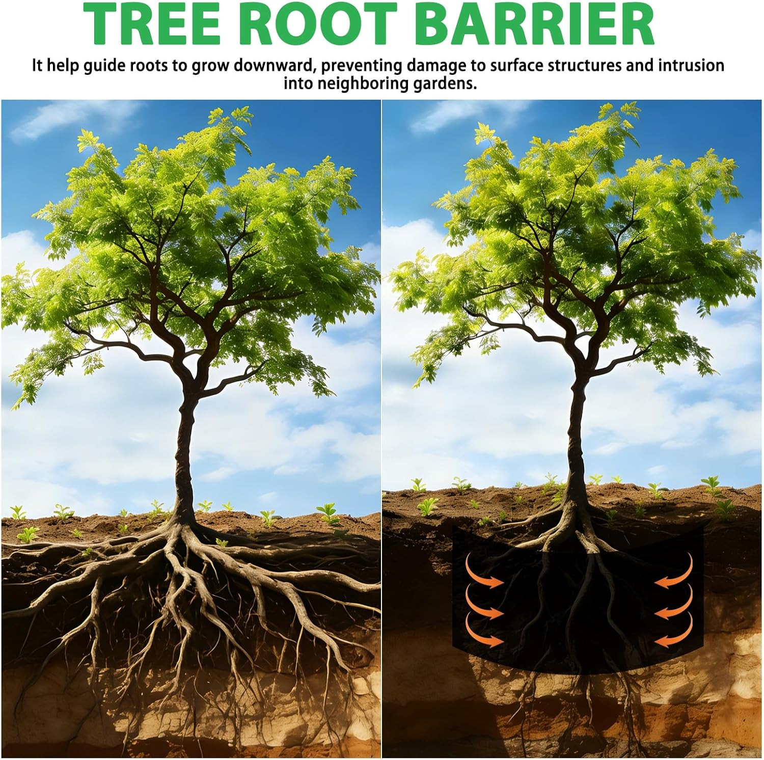 20Ft X 24In X 60Mil Tree Root Barrier, Heavy-Duty Bamboo Root Barrier Weed Block