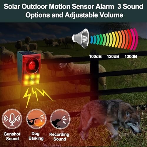 4 Pcs Solar Motion Sensor Alarm – Animal Deterrent, 130dB Sound, USB Control, 3