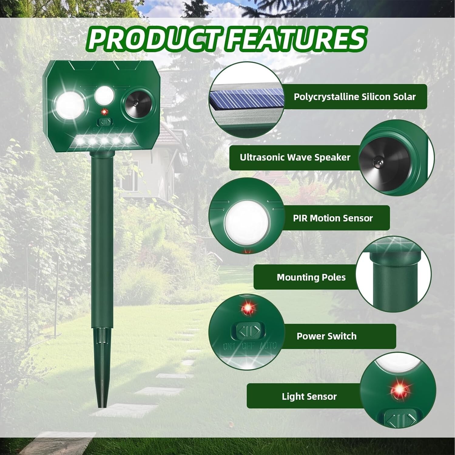 4/6/8Pack Solar Ultrasonic Animal Repellent Dog Skunk Deer Raccoon For Garden