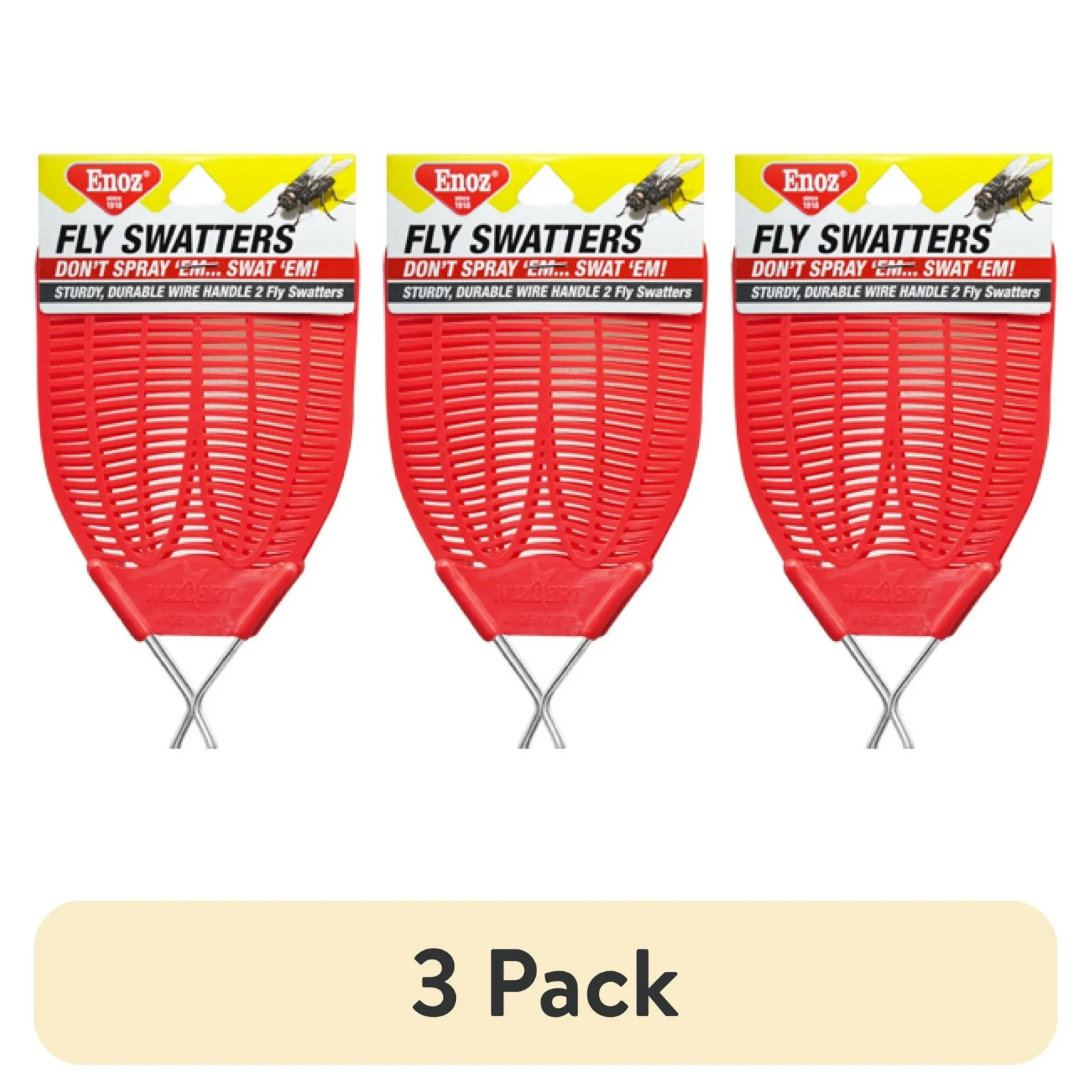 3 Pack Enoz Fly Swatter Wire Handle Plastic Bug Fly Swatters Assorted Colors